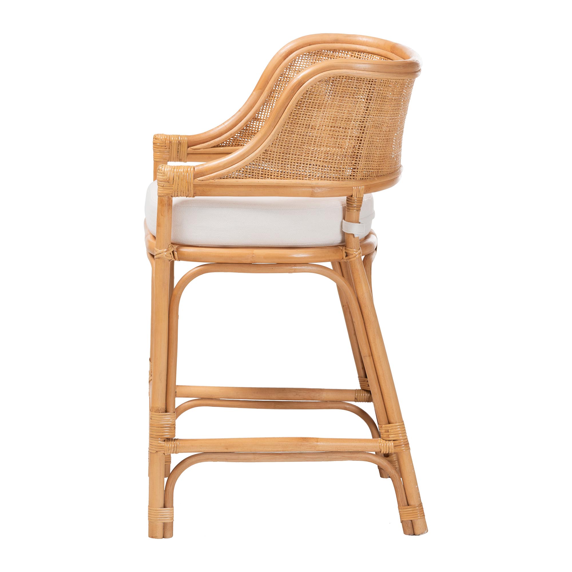 bali & pari Ottis Natural Rattan Counter Stool with Cushion - Handwoven Wicker Kitchen Island or Lounge Seating with Integrated Footrest