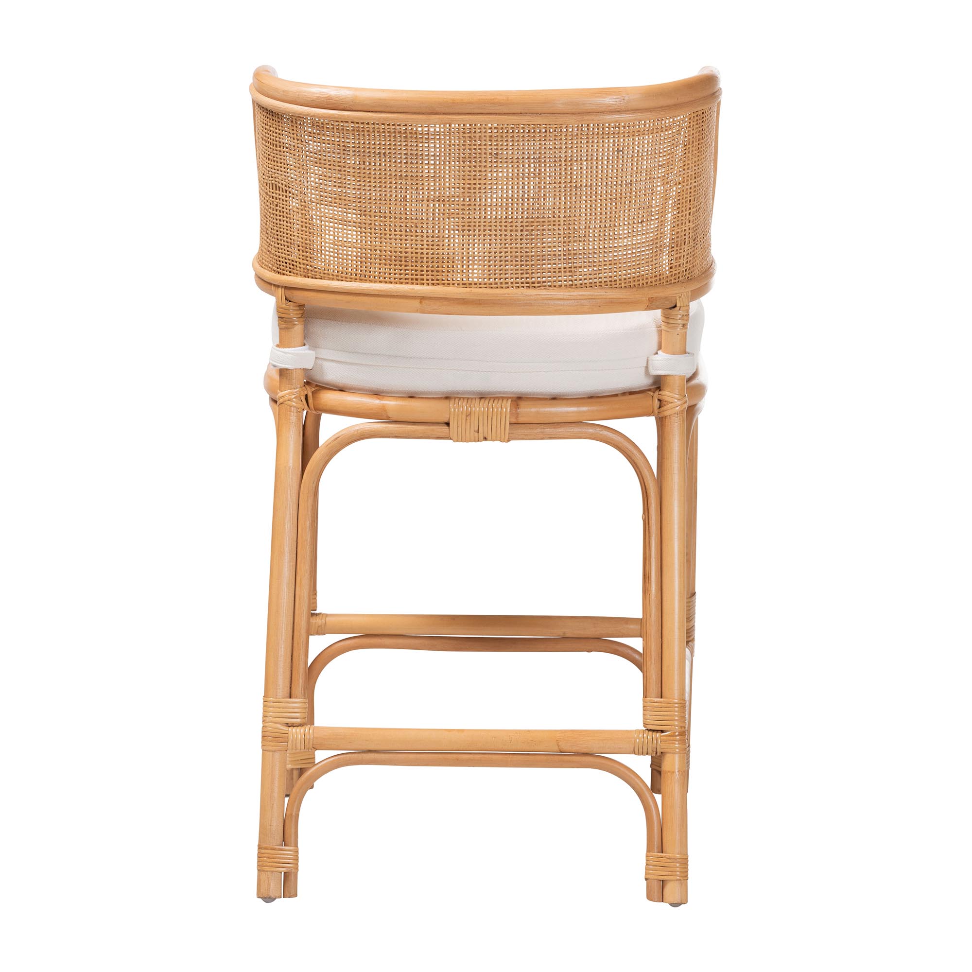 bali & pari Ottis Natural Rattan Counter Stool with Cushion - Handwoven Wicker Kitchen Island or Lounge Seating with Integrated Footrest