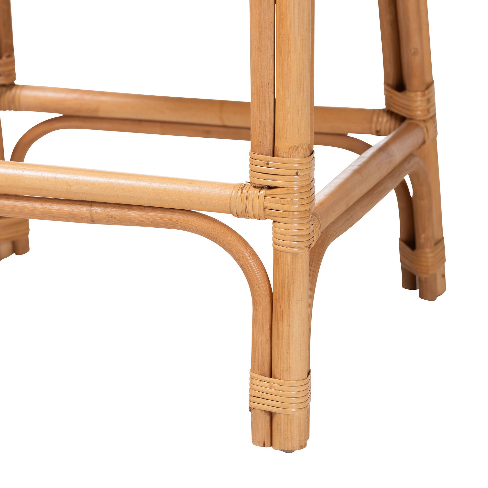 bali & pari Ottis Natural Rattan Counter Stool with Cushion - Handwoven Wicker Kitchen Island or Lounge Seating with Integrated Footrest