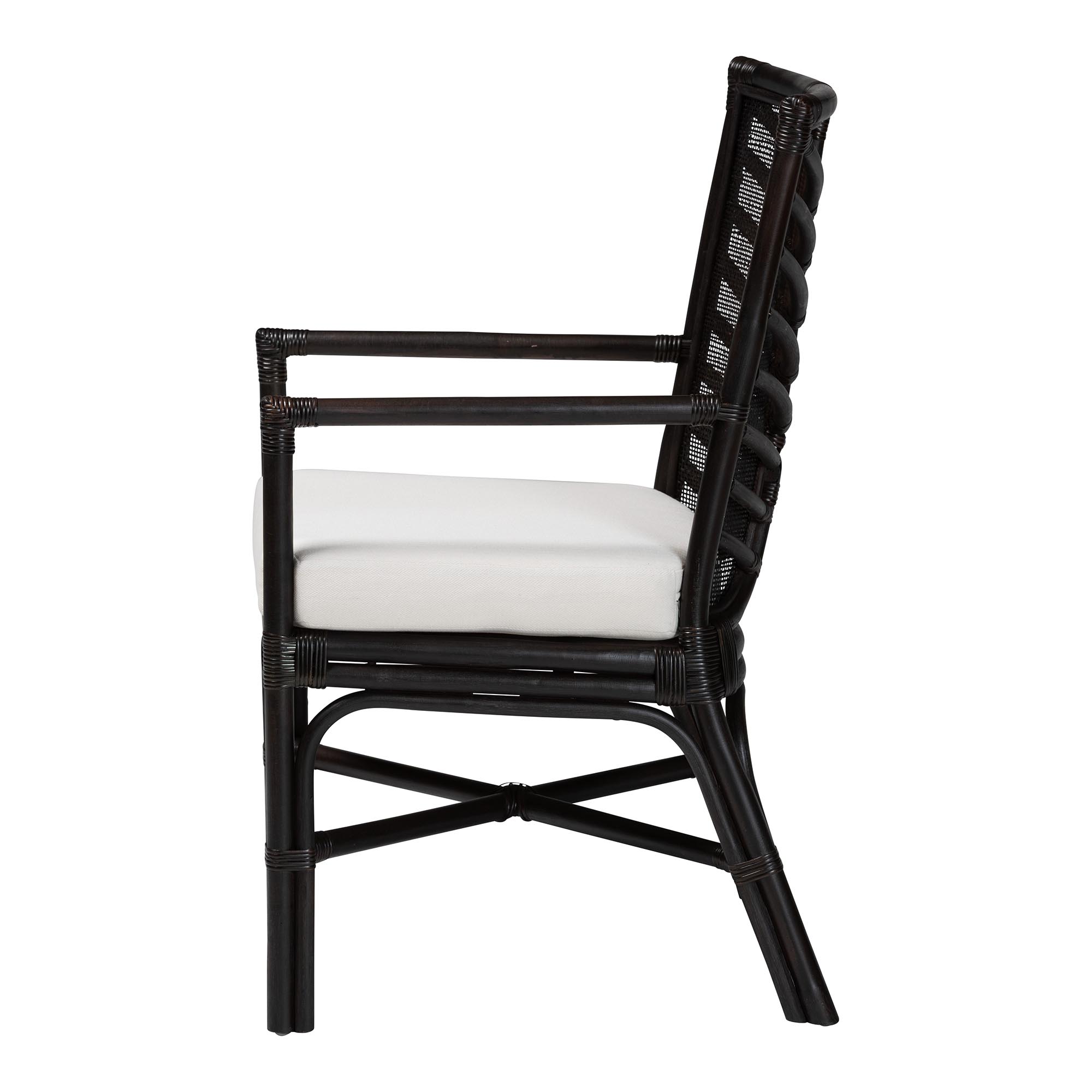 bali & pari Oscar Natural Rattan Dining Chair - Handwoven Wicker Accent Chair with Chevron Back and Armrests for Kitchen or Dining Room