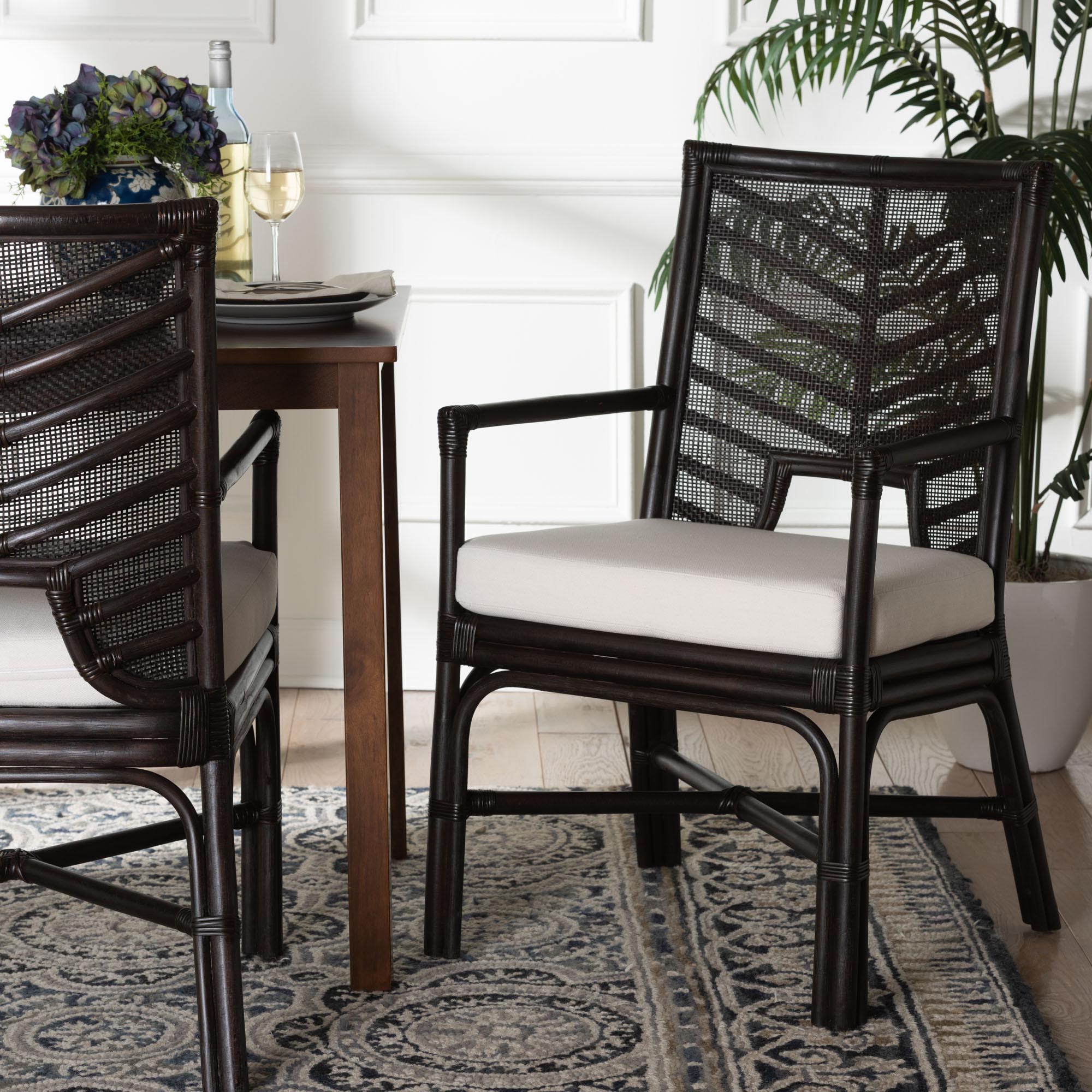 bali & pari Oscar Natural Rattan Dining Chair - Handwoven Wicker Accent Chair with Chevron Back and Armrests for Kitchen or Dining Room