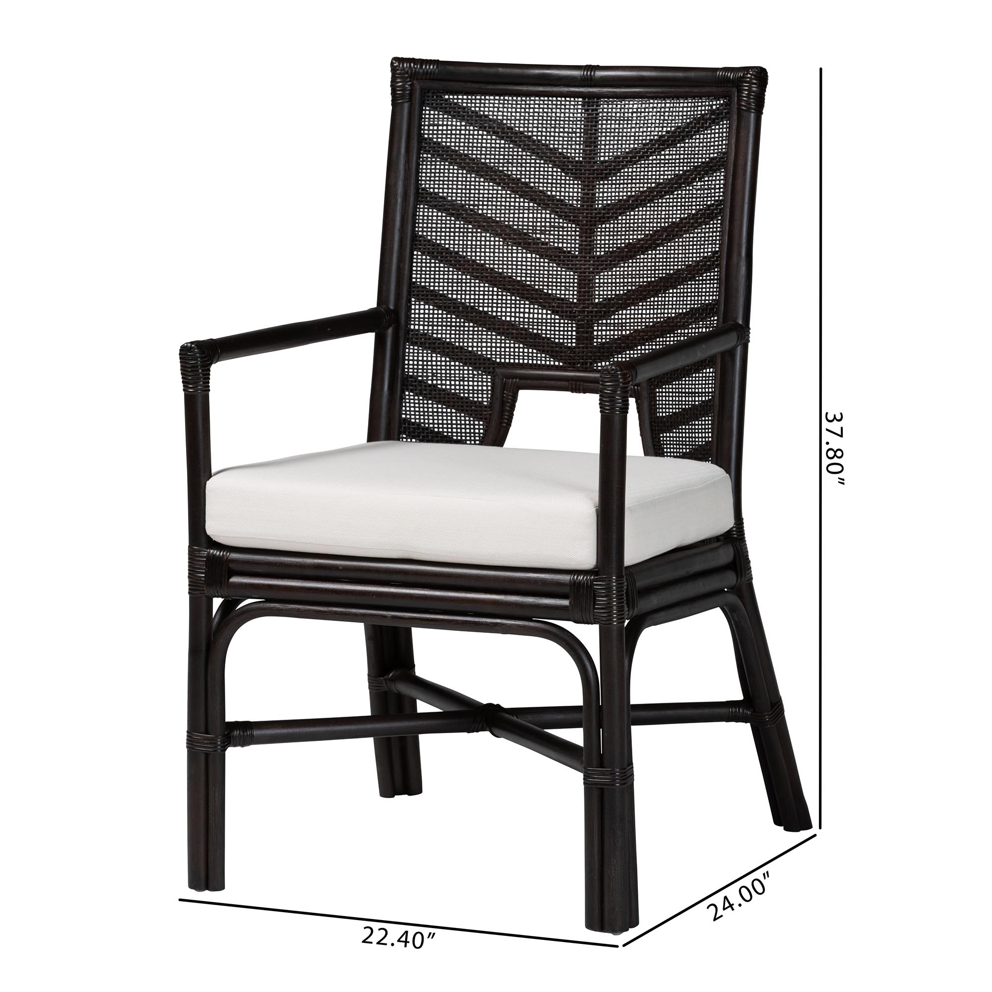 bali & pari Oscar Natural Rattan Dining Chair - Handwoven Wicker Accent Chair with Chevron Back and Armrests for Kitchen or Dining Room