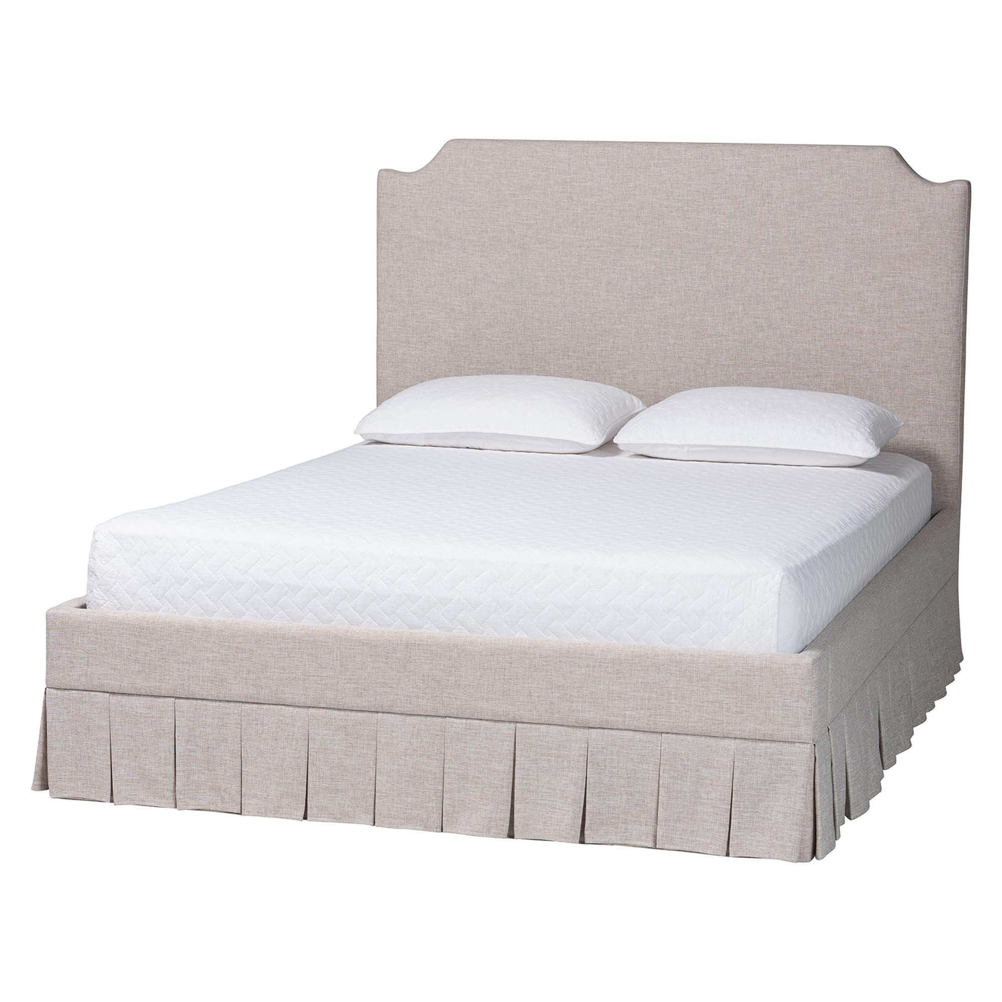 Baxton Studio Ronelyn Platform Bed with Pleated Skirt - Fabric Upholstered Bed Frame with Panel Headboard, Queen