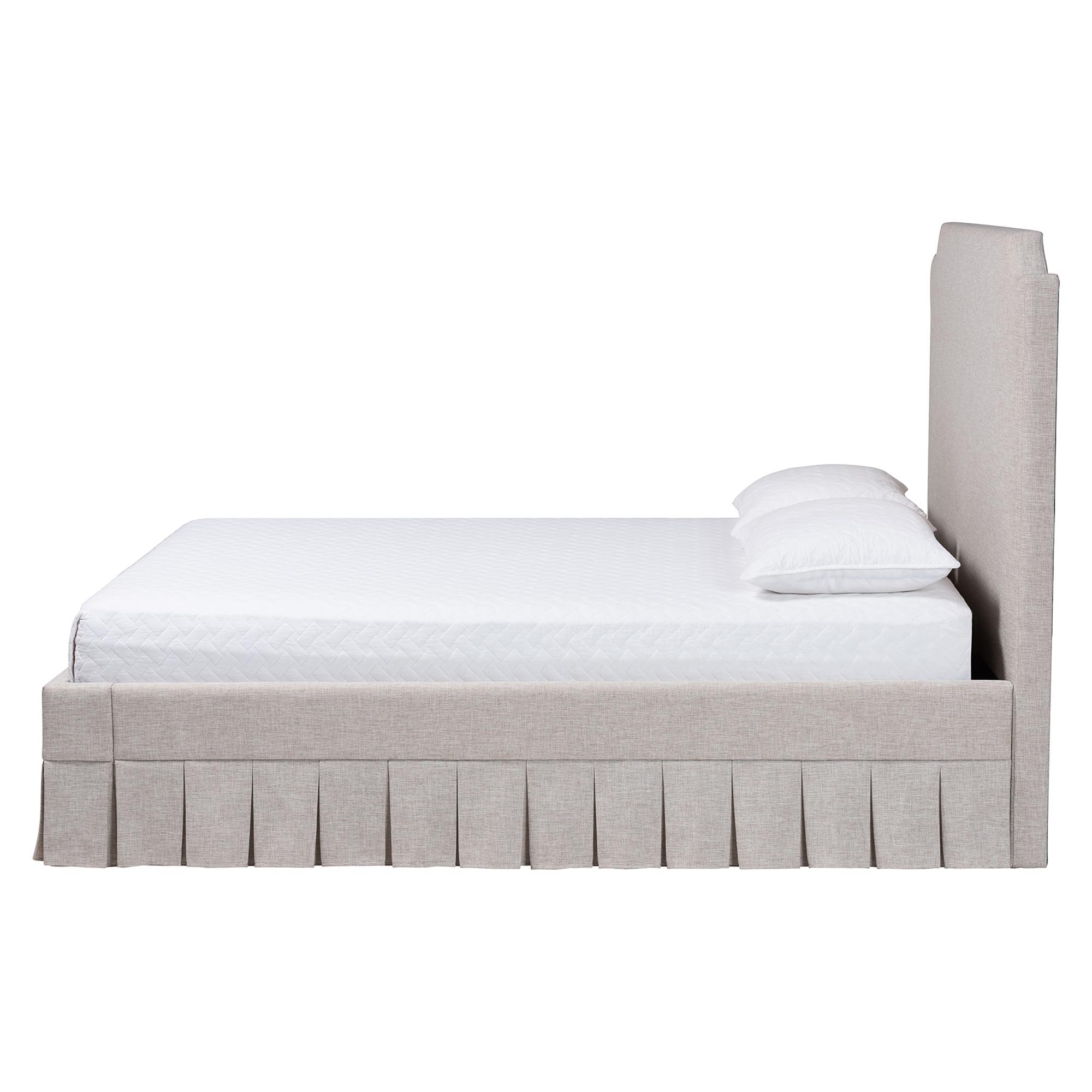 Baxton Studio Ronelyn Platform Bed with Pleated Skirt - Fabric Upholstered Bed Frame with Panel Headboard, King