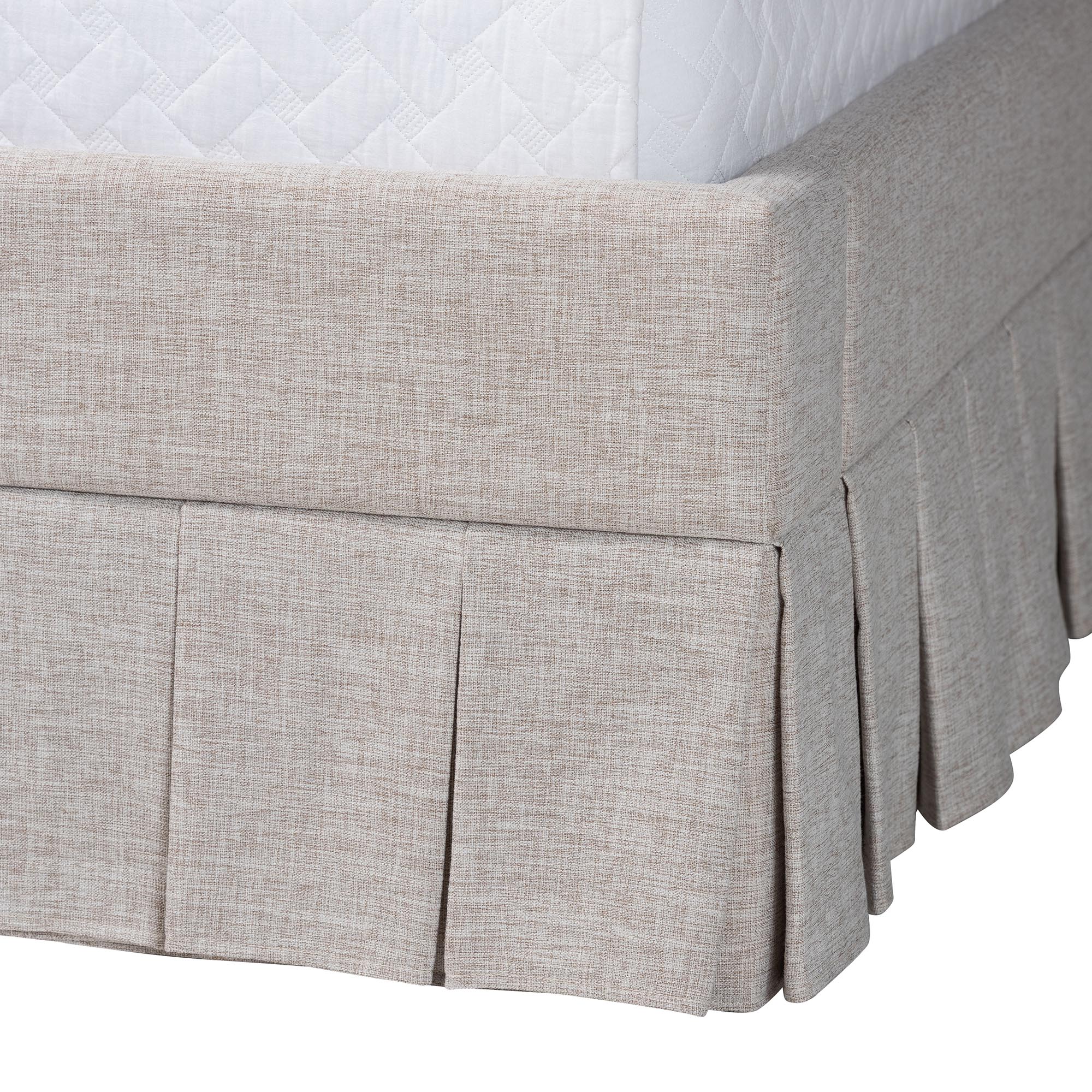 Baxton Studio Ronelyn Platform Bed with Pleated Skirt - Fabric Upholstered Bed Frame with Panel Headboard, Queen