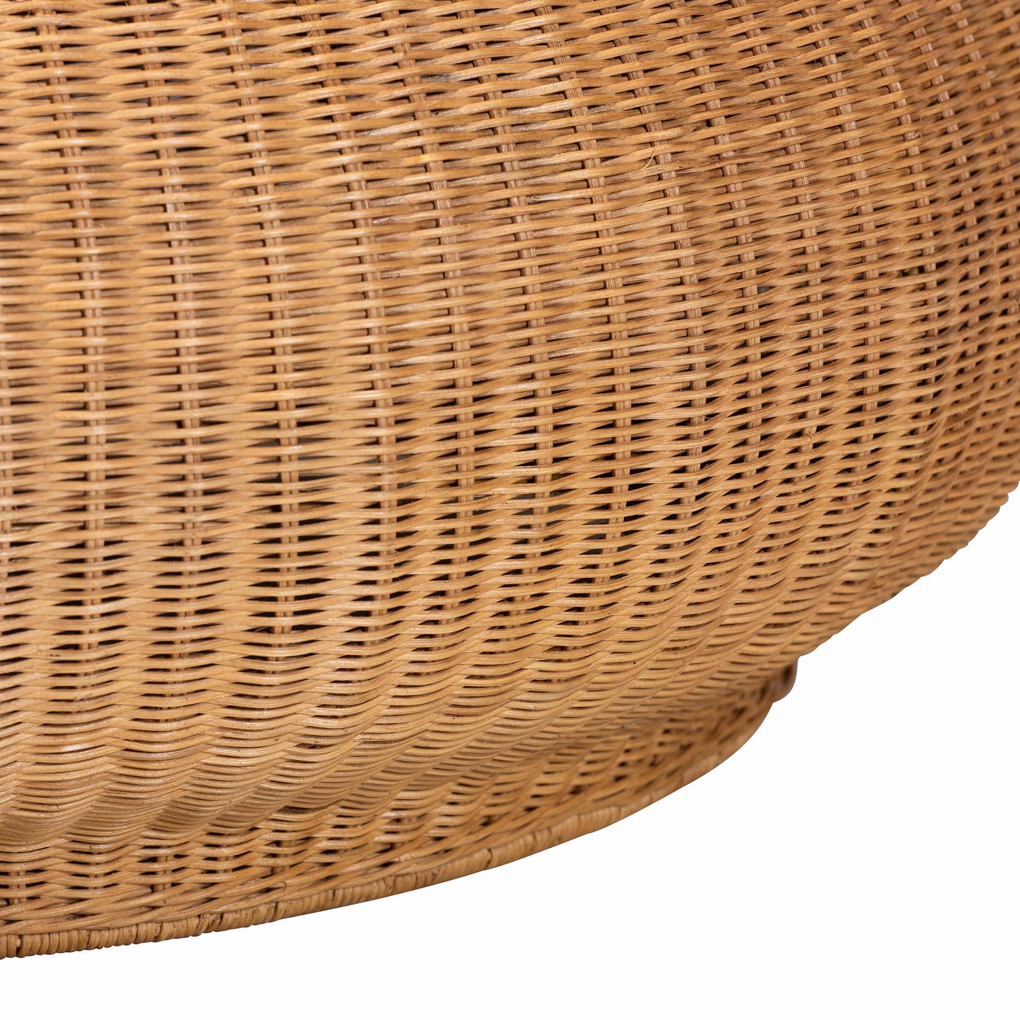 bali & pari Beatriz Natural Rattan Coffee Table : Handwoven Wicker Accent Table with Sculptural Drum Silhouette and Round Tabletop for Living Room or Sunroom