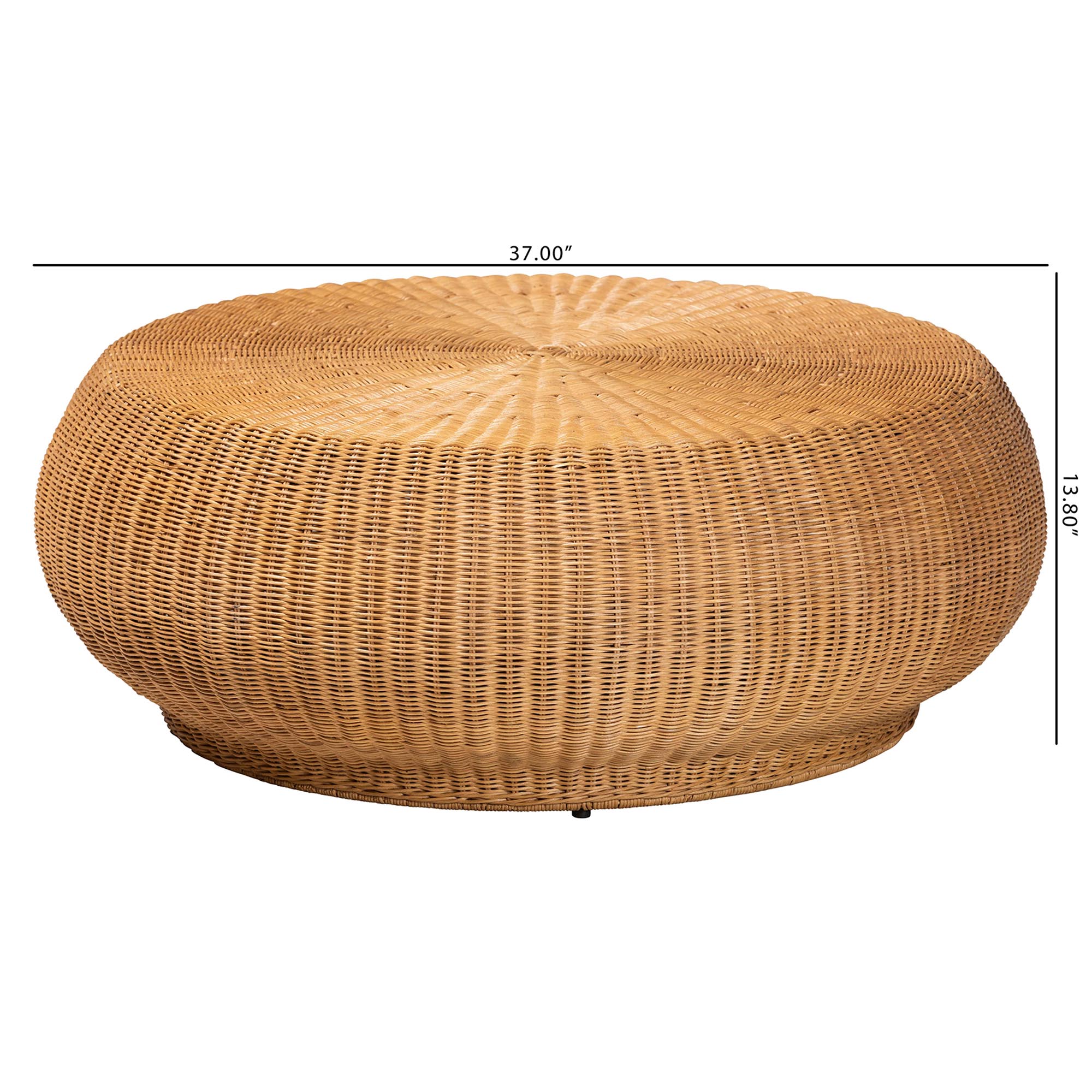 bali & pari Beatriz Natural Rattan Coffee Table : Handwoven Wicker Accent Table with Sculptural Drum Silhouette and Round Tabletop for Living Room or Sunroom