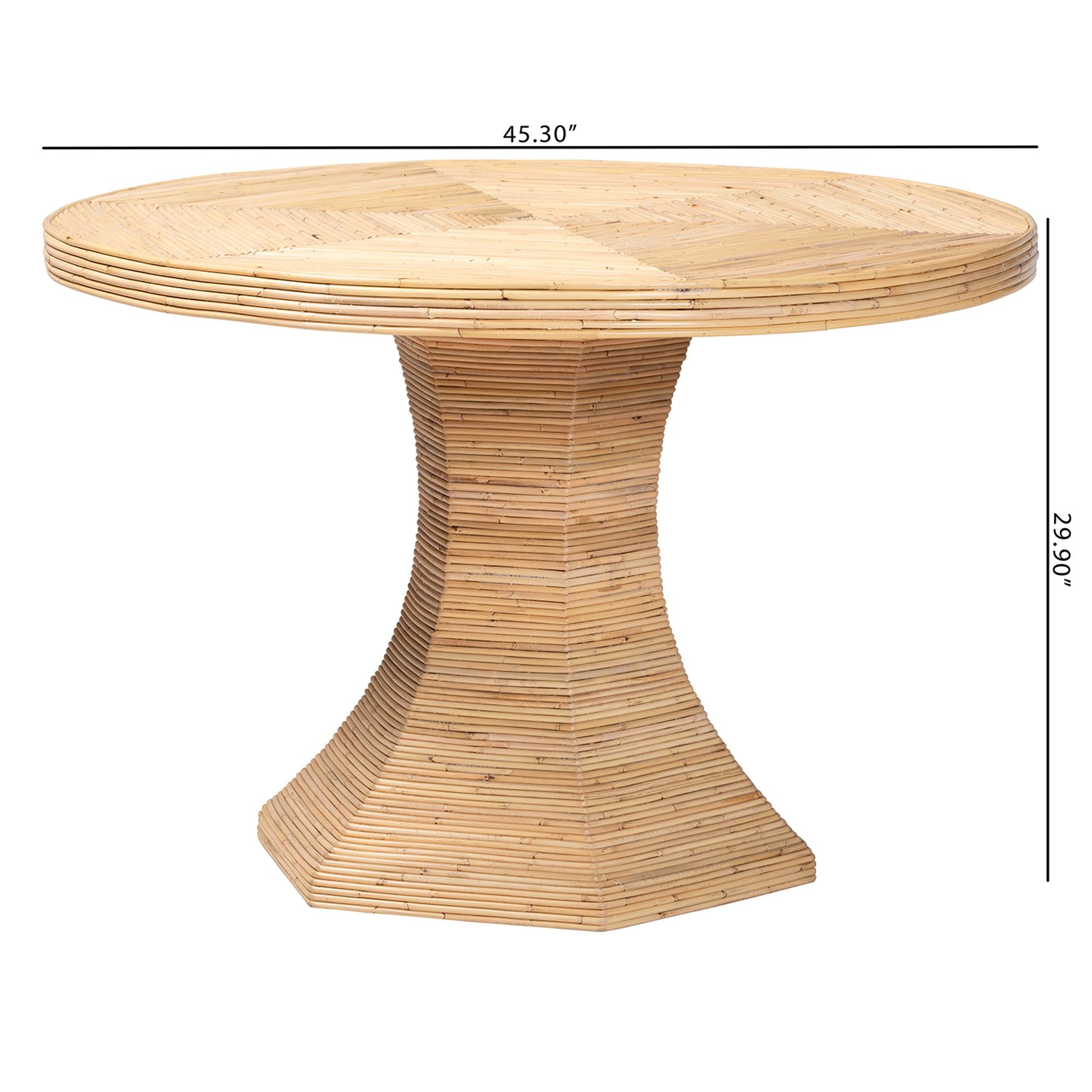 bali & pari Benito Natural Rattan Dining Table - Handcrafted Wicker Table with Hourglass Pedestal Base for Kitchen, Dining Room, or Breakfast Nook