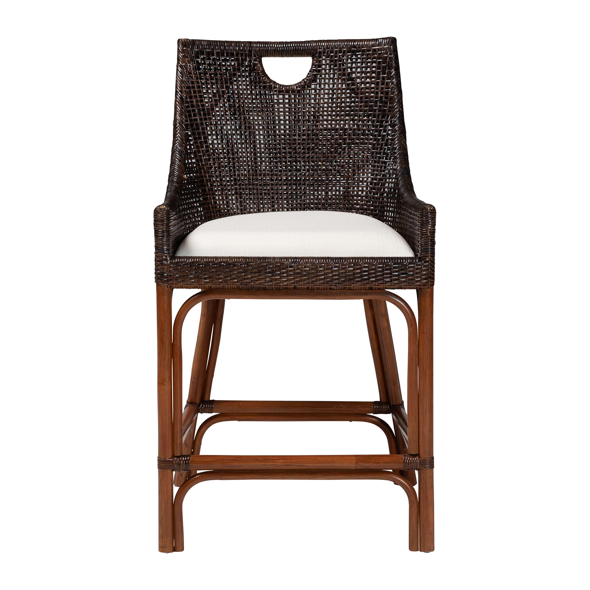 bali & pari Petra Natural Rattan Counter Stool - Handwoven Wicker Accent Stool with Wingback Profile and Cutout Handle, Espresso