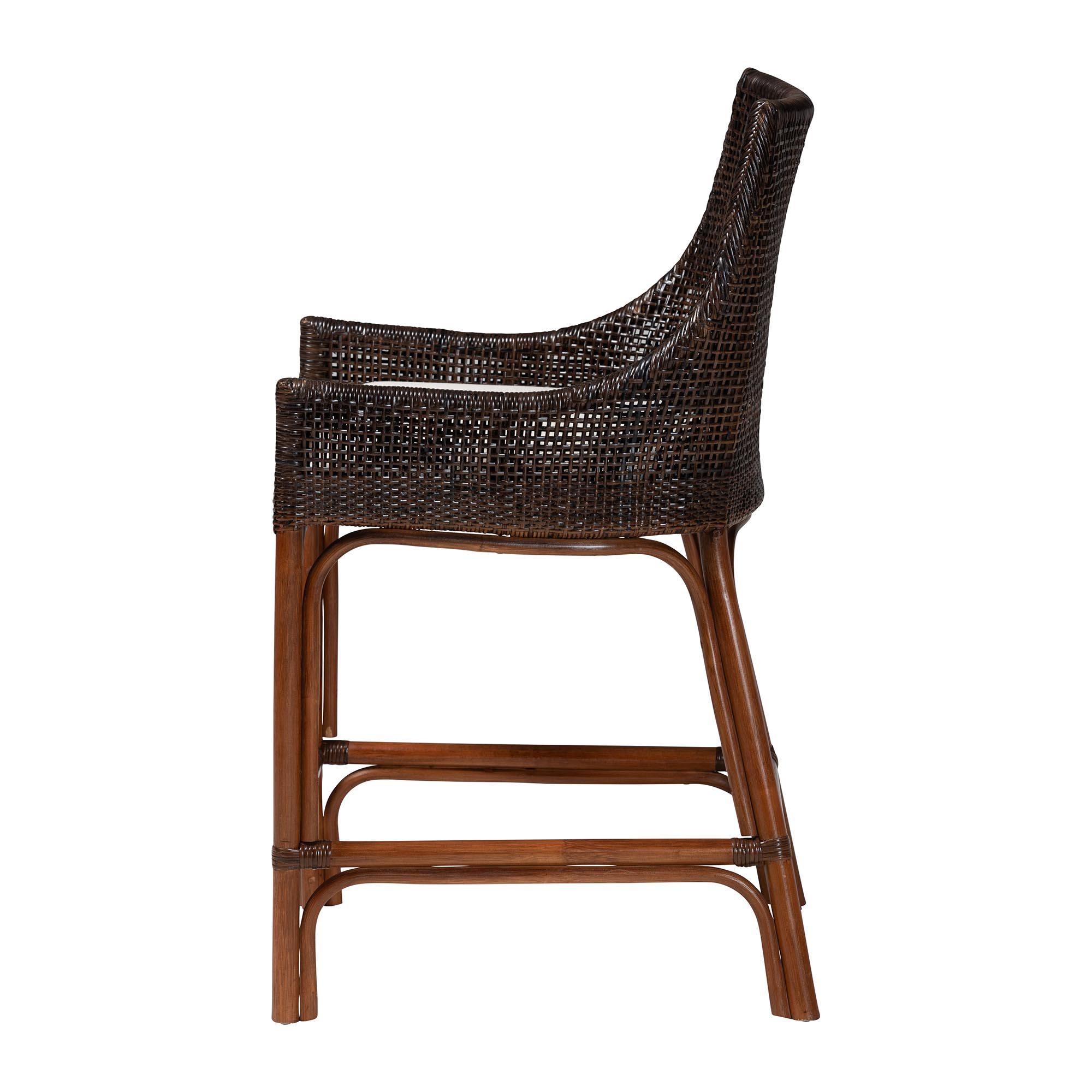 bali & pari Petra Natural Rattan Counter Stool - Handwoven Wicker Accent Stool with Wingback Profile and Cutout Handle, Espresso