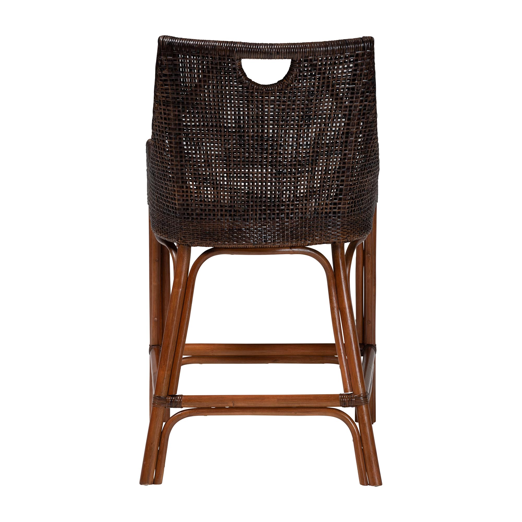 bali & pari Petra Natural Rattan Counter Stool - Handwoven Wicker Accent Stool with Wingback Profile and Cutout Handle, Espresso