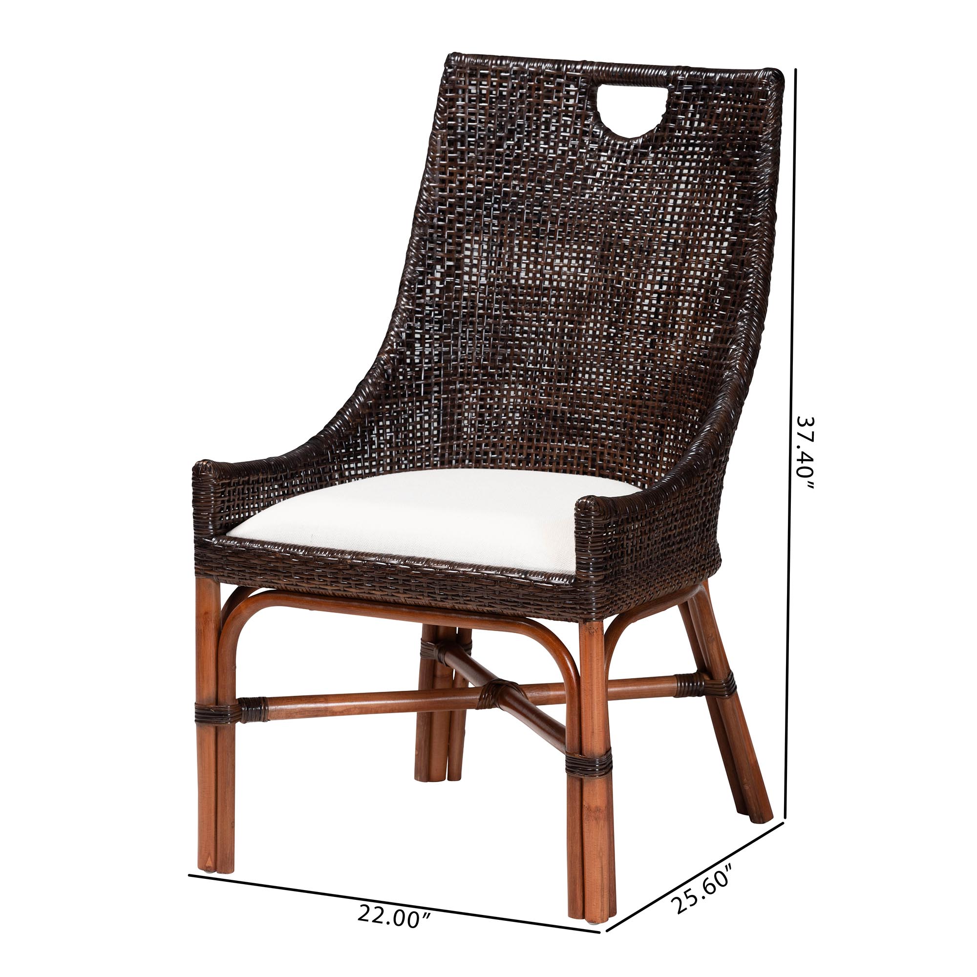 bali & pari Petra Natural Rattan 2-Piece Dining Chair Set - Handwoven Wicker Accent Chair with Wingback Profile and Cutout Handle, Espresso