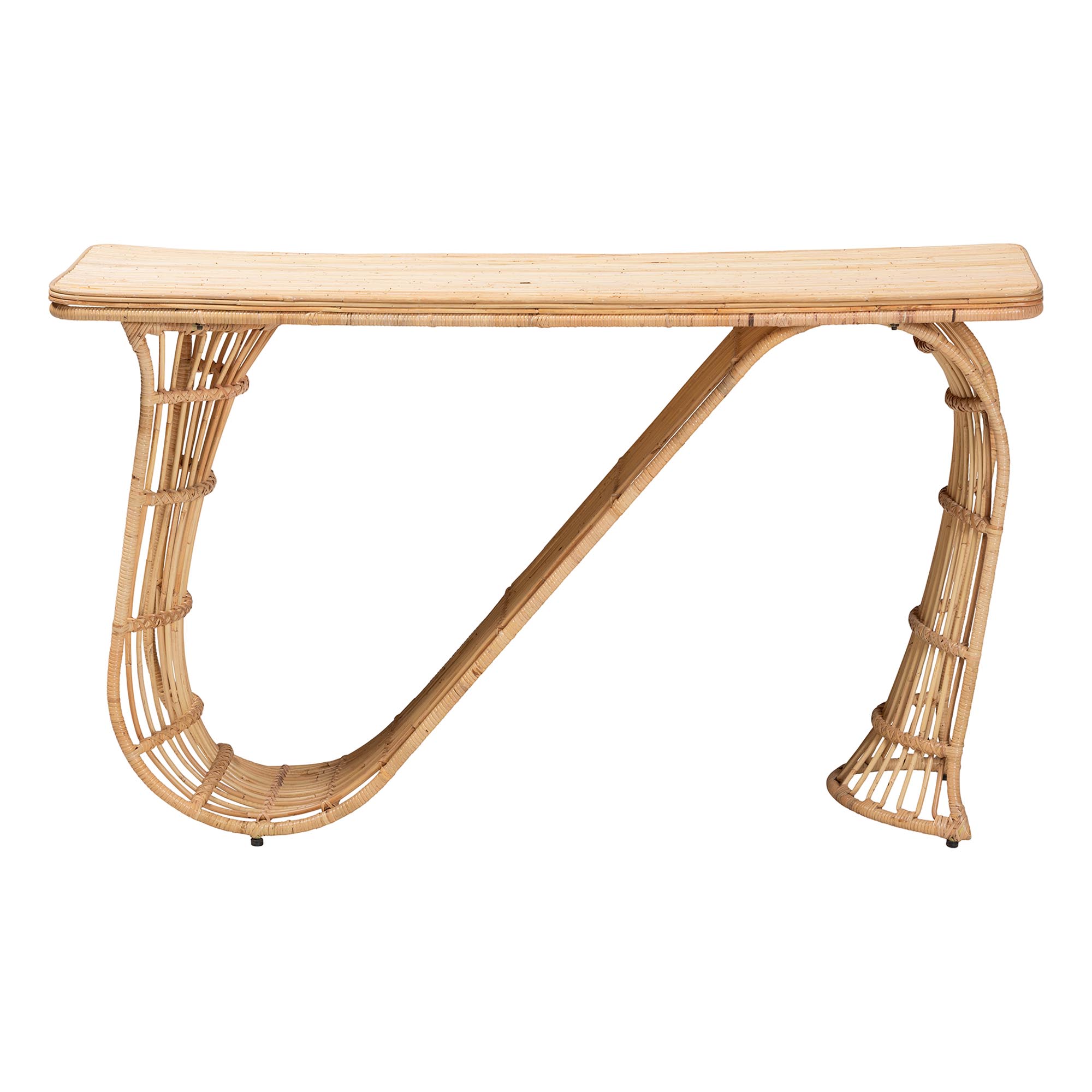 bali & pari Araceli Rattan S-Curve Console Table - Handwoven Wicker Sculptural Accent Table for Living Room or Entryway