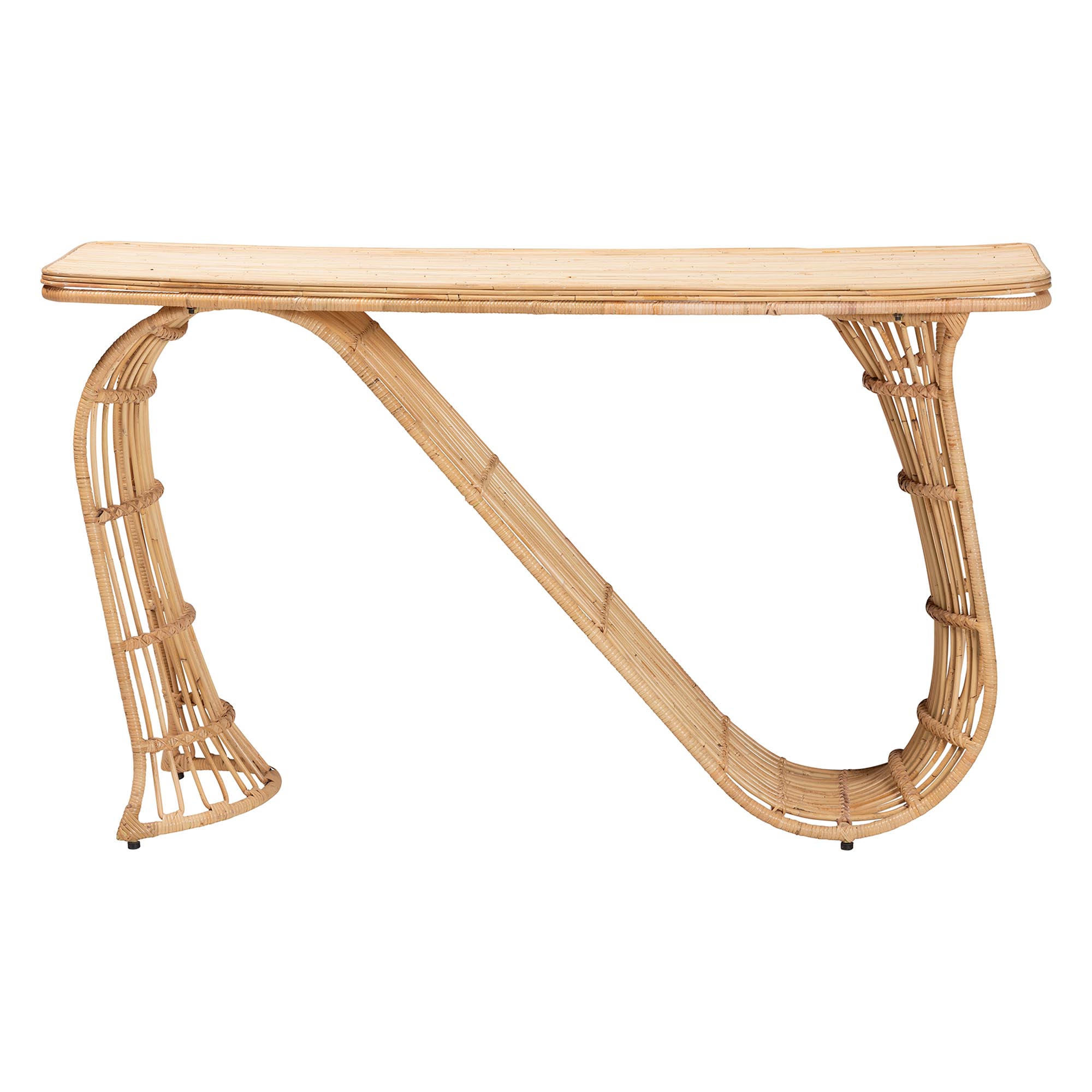 bali & pari Araceli Rattan S-Curve Console Table - Handwoven Wicker Sculptural Accent Table for Living Room or Entryway