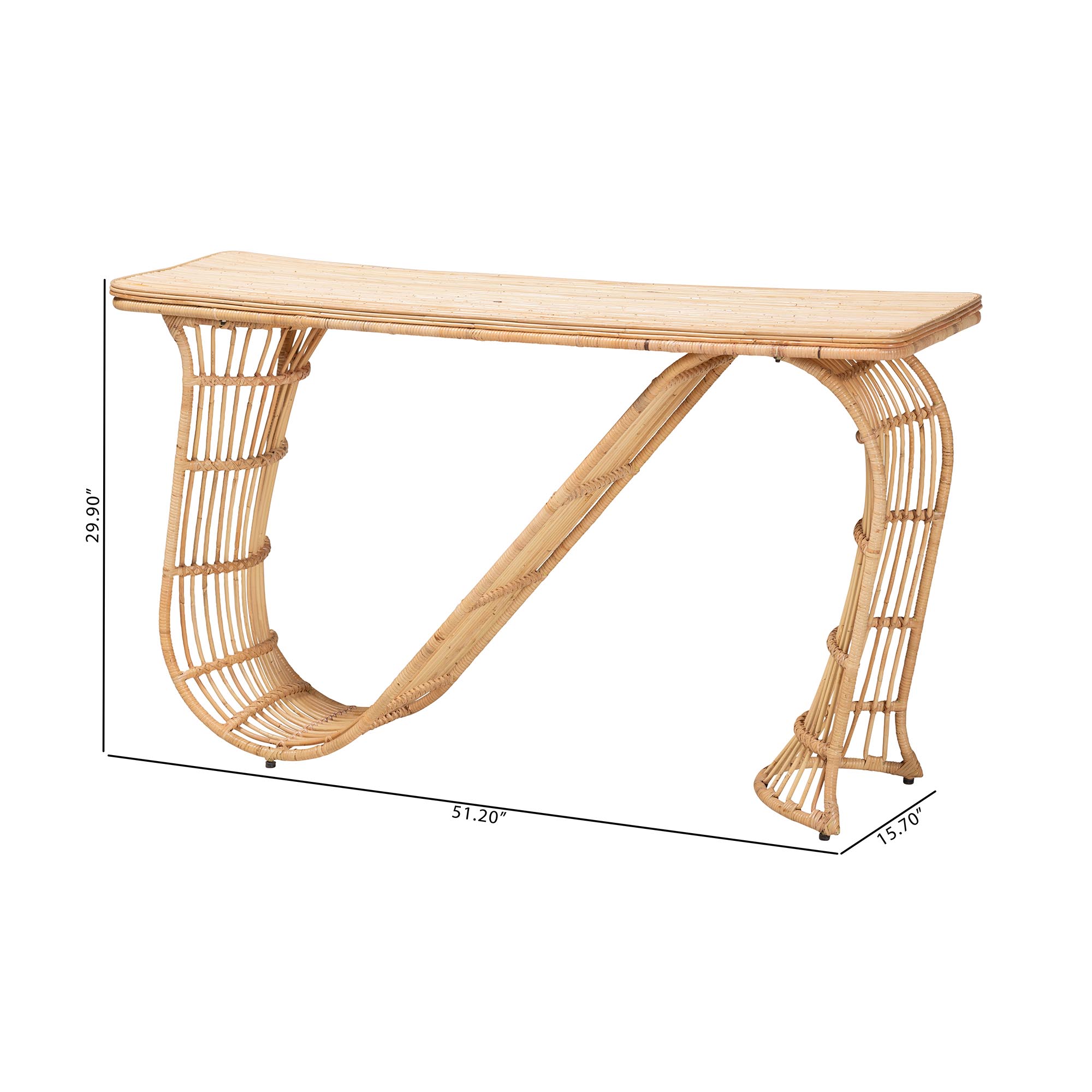 bali & pari Araceli Rattan S-Curve Console Table - Handwoven Wicker Sculptural Accent Table for Living Room or Entryway