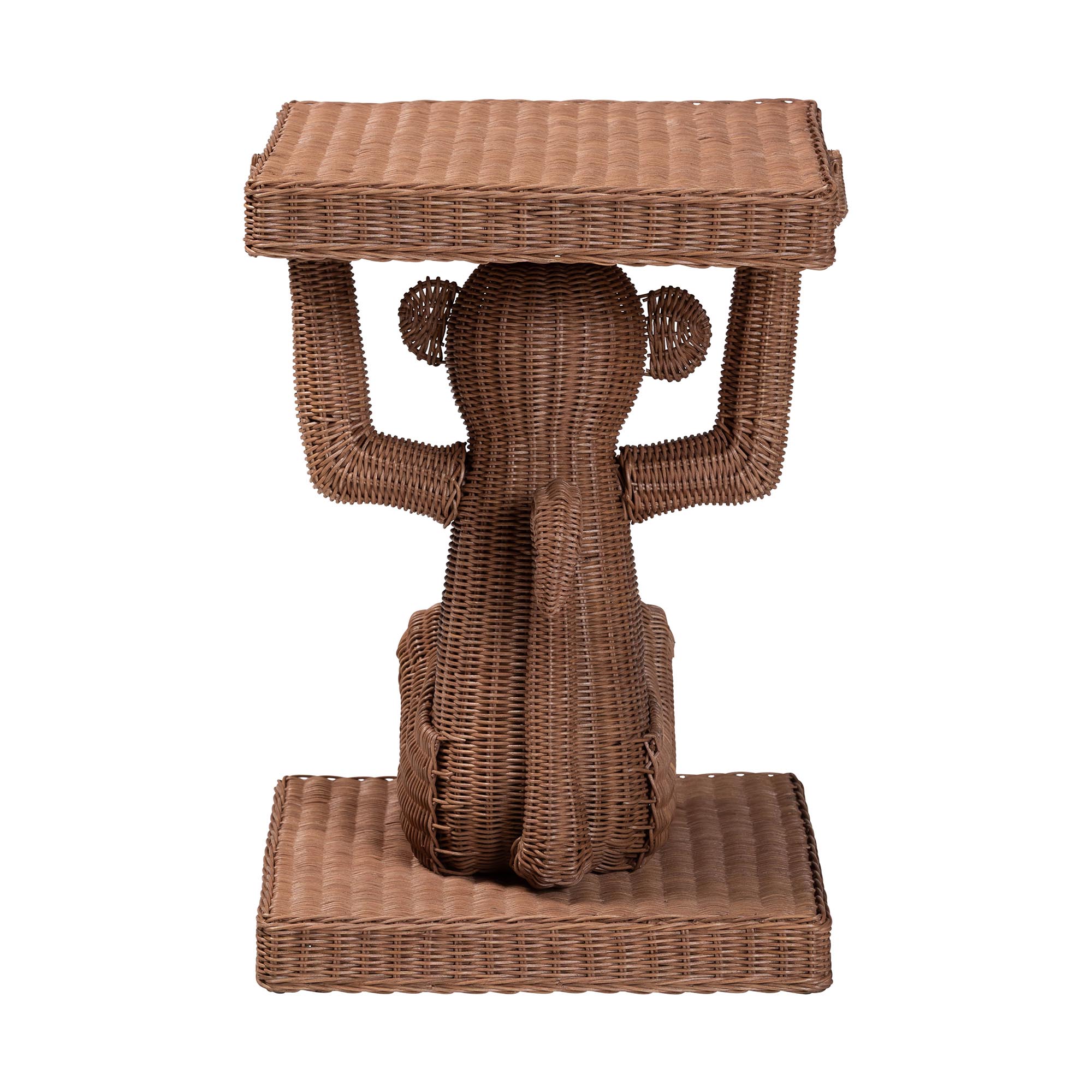 bali & pari Miyoco Monkey End Table - Handwoven Rattan Sculptural Accent Side Table with Platform Base