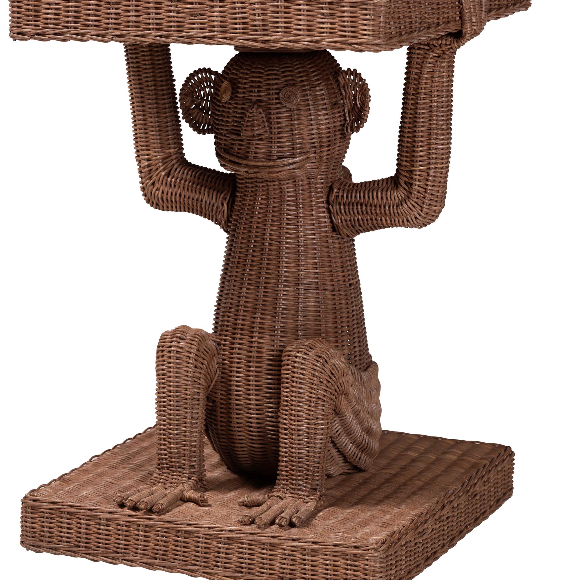bali & pari Miyoco Monkey End Table - Handwoven Rattan Sculptural Accent Side Table with Platform Base