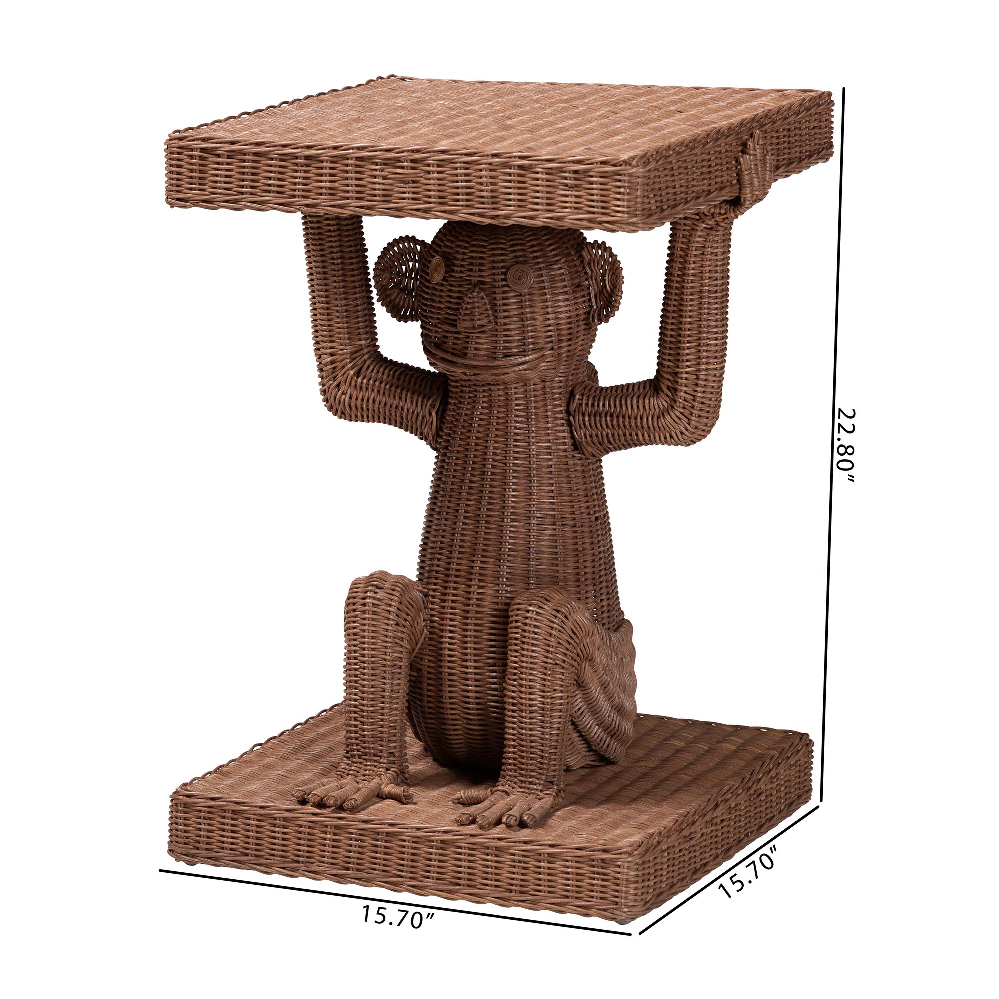bali & pari Miyoco Monkey End Table - Handwoven Rattan Sculptural Accent Side Table with Platform Base