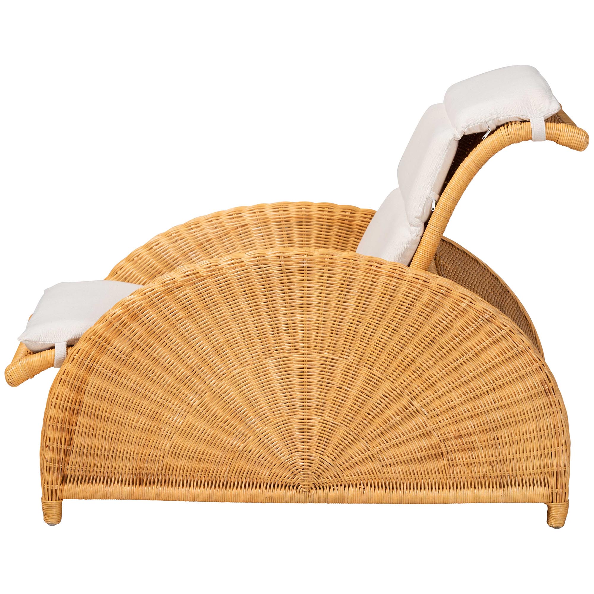 bali & pari Aries Natural Rattan Chaise Lounge Chair with Cushion - Handwoven Wicker Accent Lounger Rolled Backrest and Arms for Living Room or Sunroom