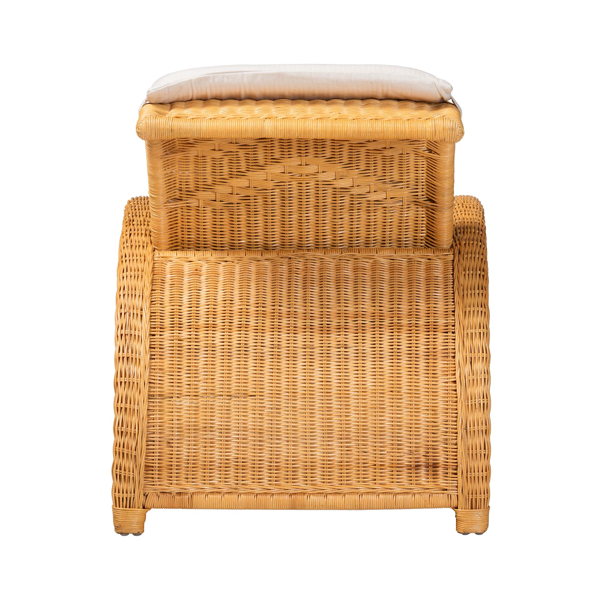 bali & pari Aries Natural Rattan Chaise Lounge Chair with Cushion - Handwoven Wicker Accent Lounger Rolled Backrest and Arms for Living Room or Sunroom