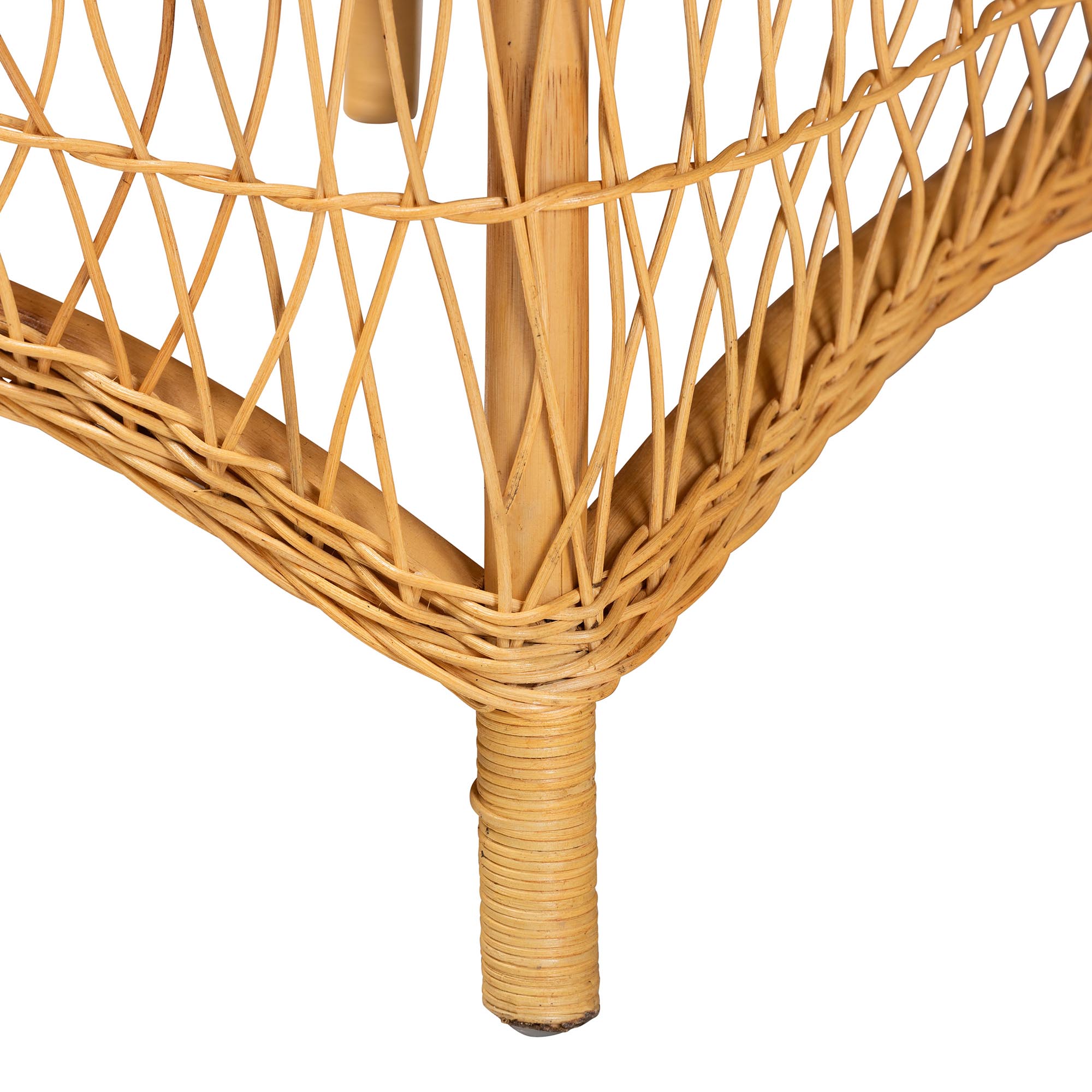 bali & pari Bruno Natural Rattan Chaise Lounge Chair with Cushion - Handwoven Wicker Accent Lounger with Rounded Backrest and Arms for Living Room, Bedroom or Sunroom
