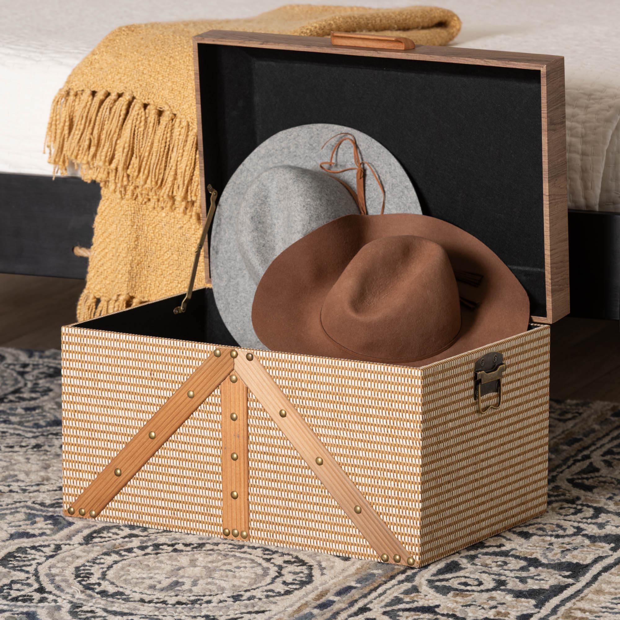 Baxton Studio Kande Storage Trunk - Decorative Storage Chest with Hinged Top and Woven Exterior for Living Room or Bedroom