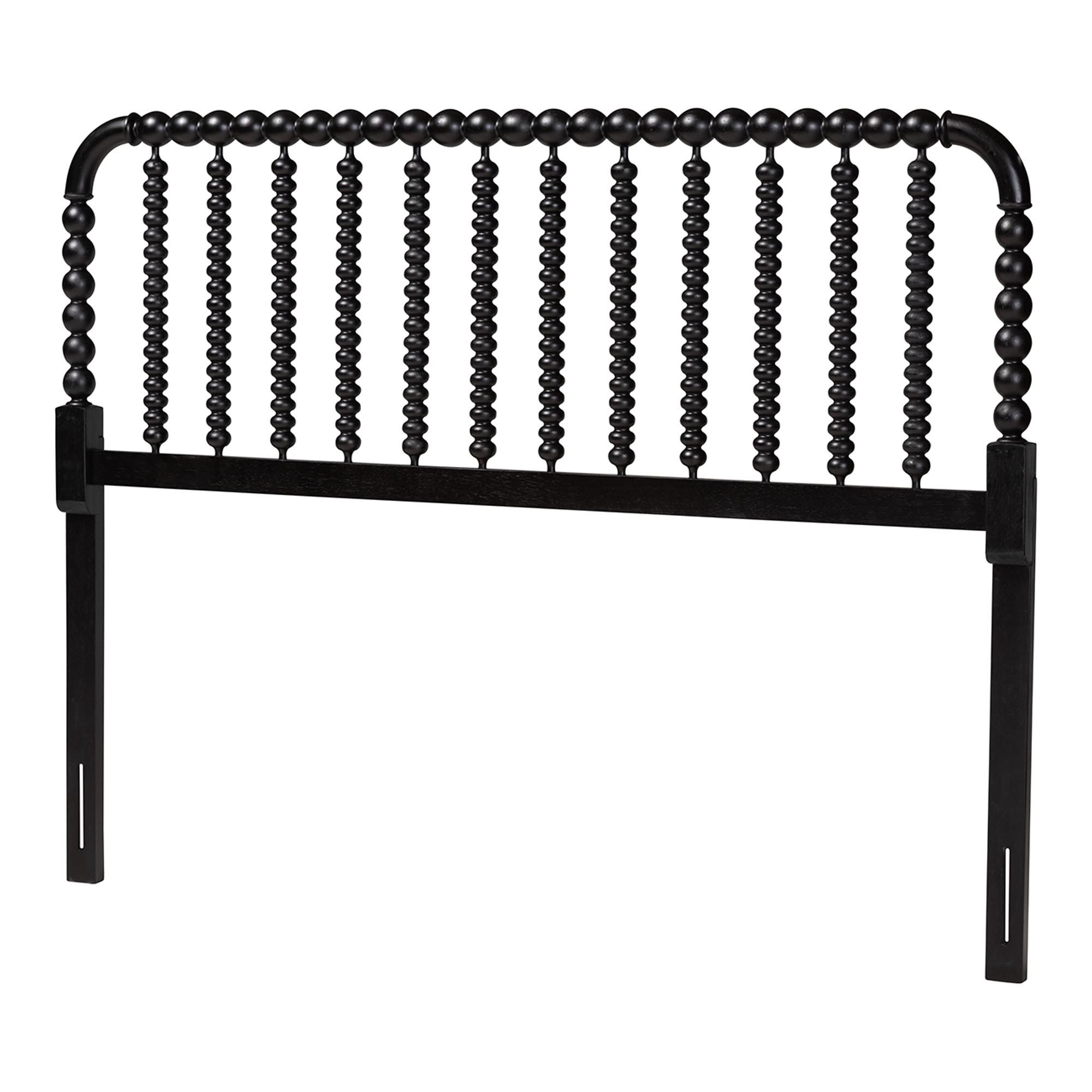 Baxton Studio Finley Turned Bobbin Headboard - Crafted Wood Panel with Decorative Spindle Design for Cottage Farmhouse Bedroom, Queen, Black