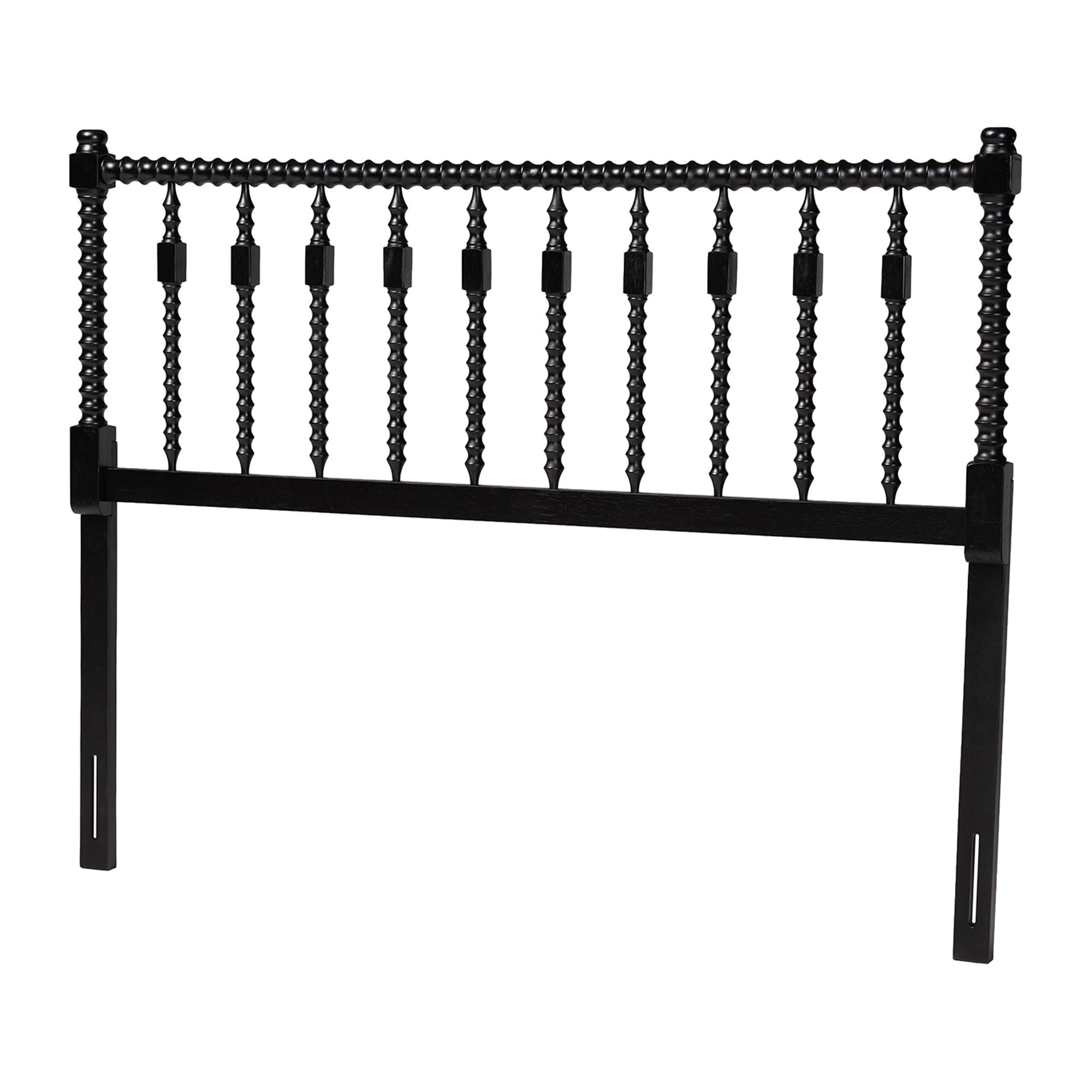 Baxton Studio Juliette Turned Spindle Headboard - Crafted Wood Panel with Decorative Spoke Design for Cottage Farmhouse Bedroom, Queen, Black