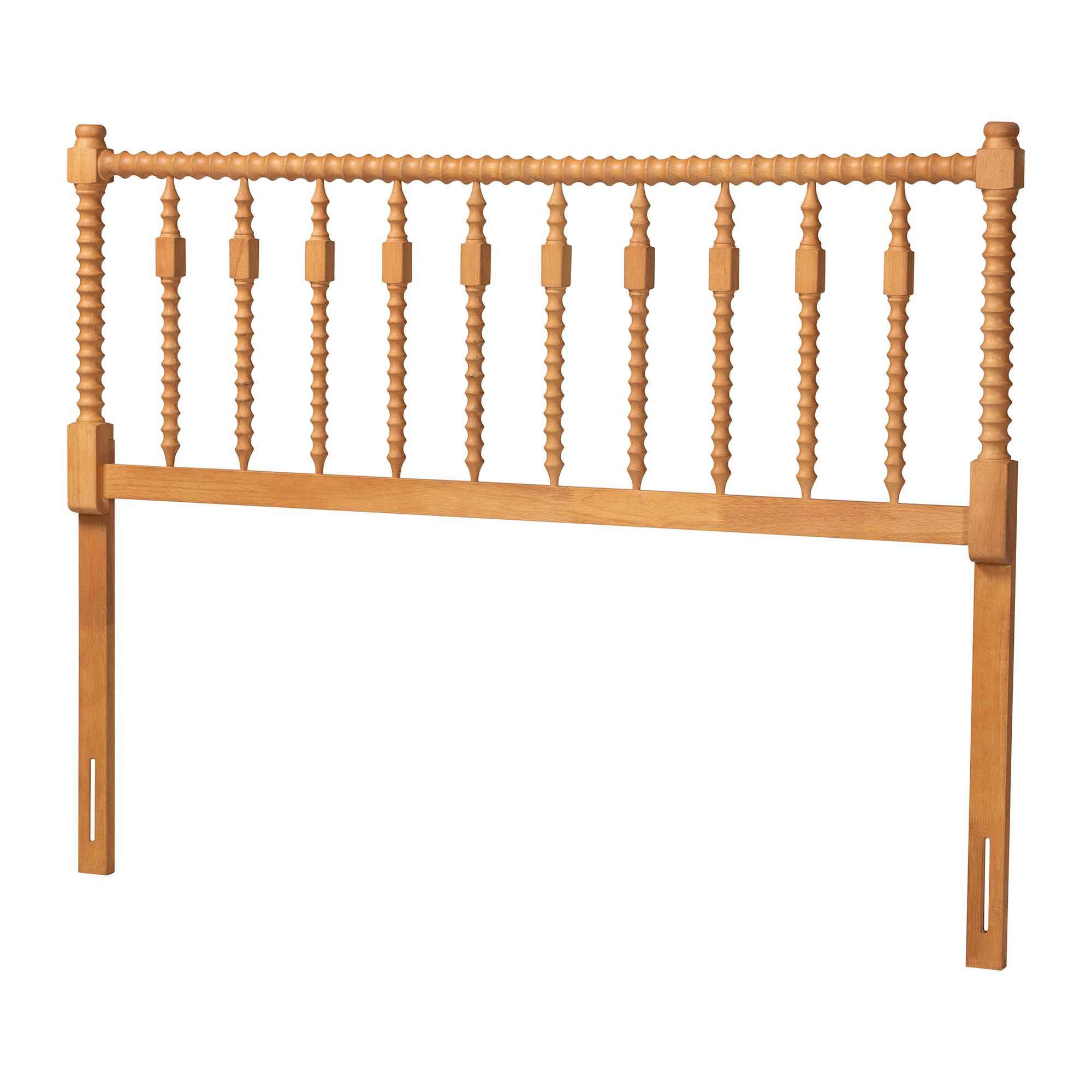 Baxton Studio Juliette Turned Spindle Headboard - Crafted Wood Panel with Decorative Spoke Design for Cottage Farmhouse Bedroom, King, Oak Brown