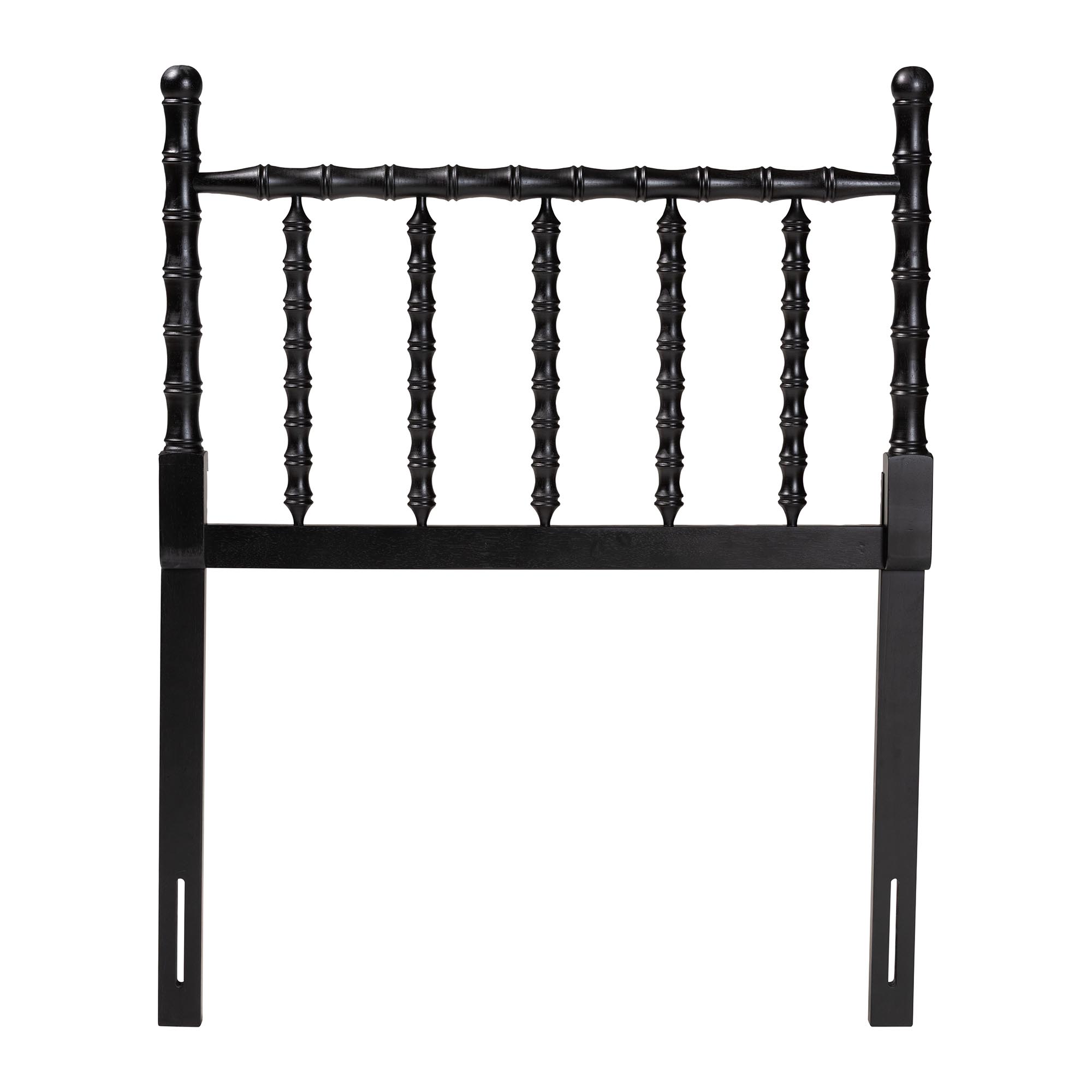Baxton Studio Edaline Bamboo Motif Headboard - Crafted Wood Panel with Decorative Turned Spindle Design for Boho Costal Bedroom, Twin, Black