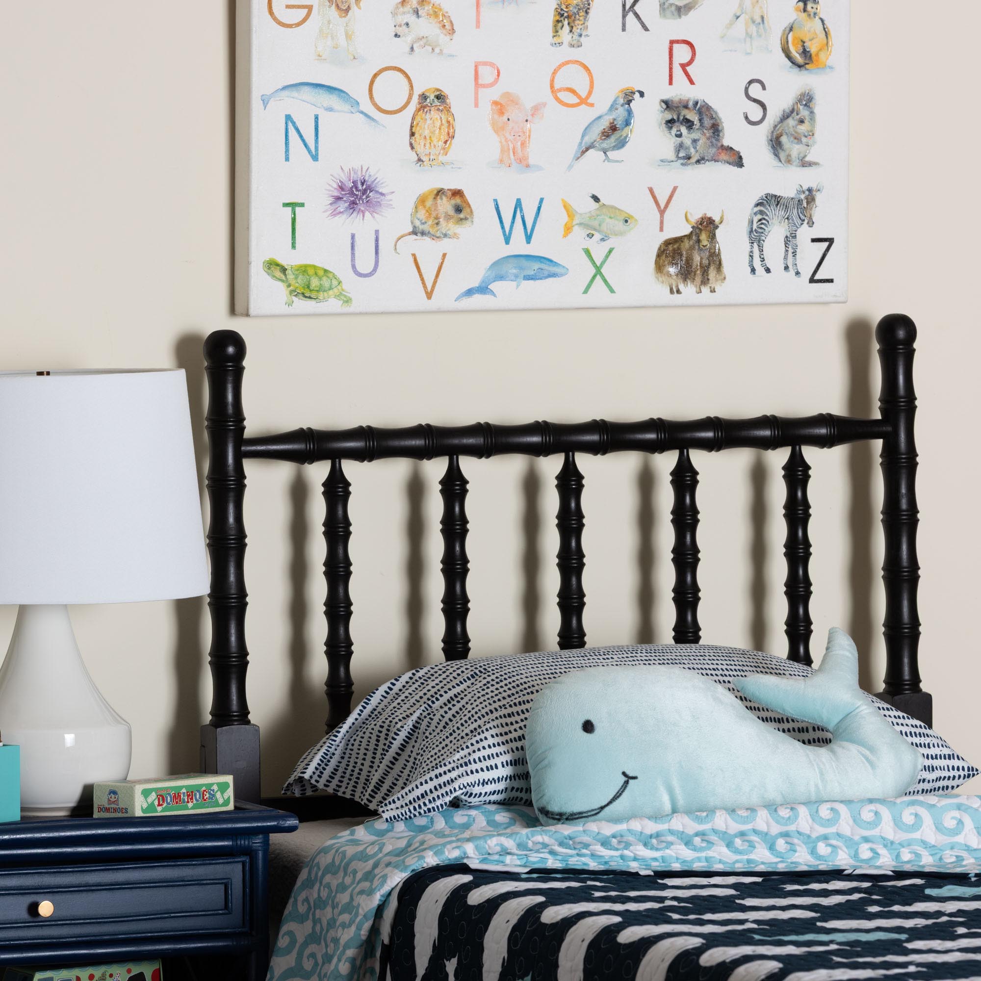 Baxton Studio Edaline Bamboo Motif Headboard - Crafted Wood Panel with Decorative Turned Spindle Design for Boho Costal Bedroom, Twin, Black