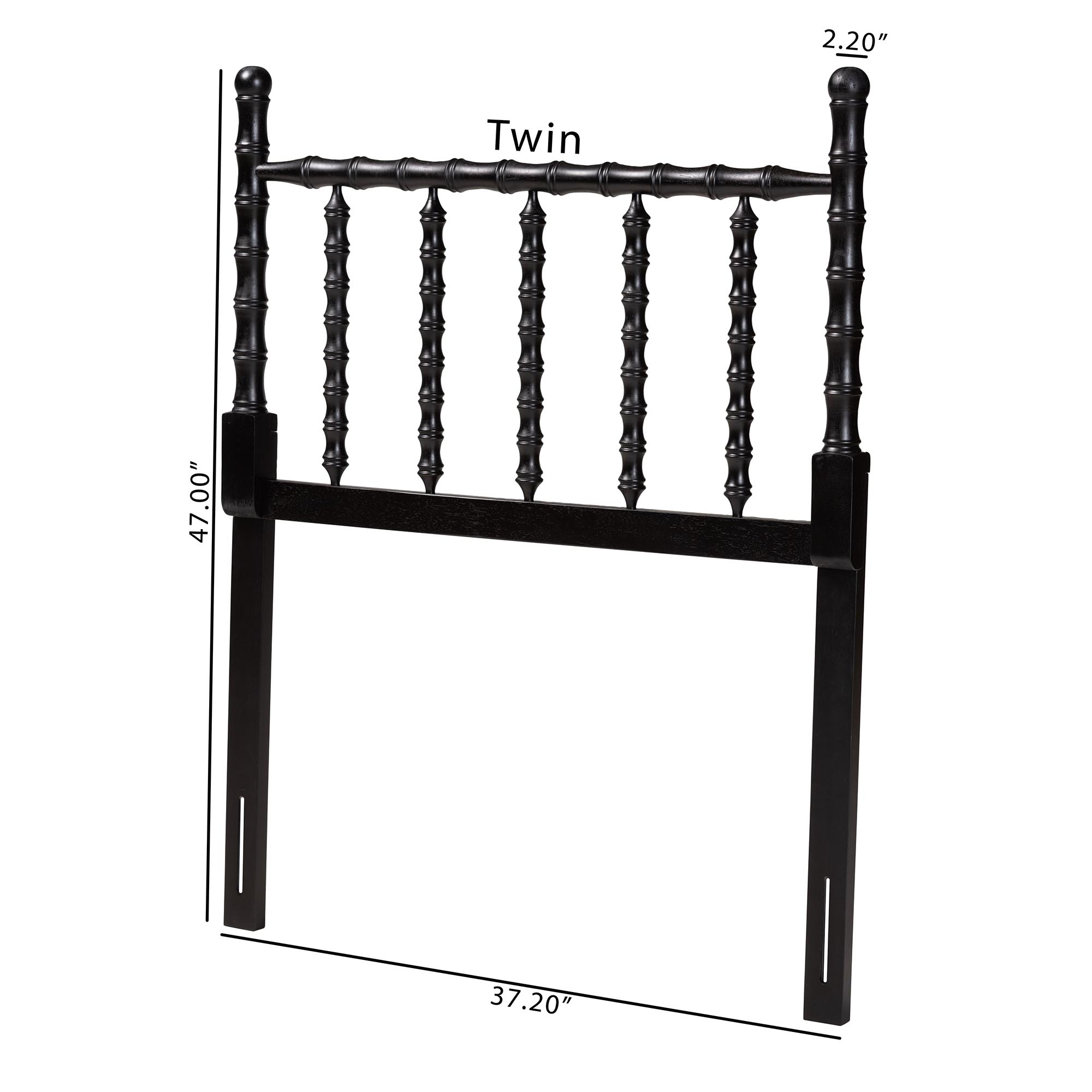 Baxton Studio Edaline Bamboo Motif Headboard - Crafted Wood Panel with Decorative Turned Spindle Design for Boho Costal Bedroom, Twin, Black