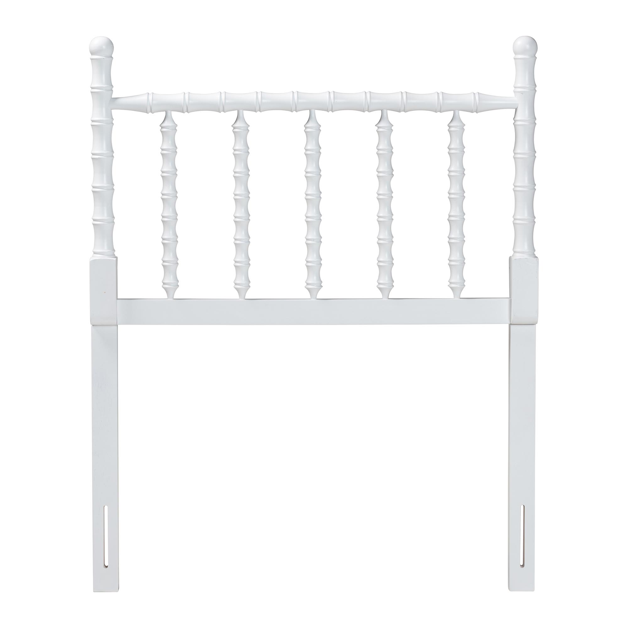 Baxton Studio Edaline Bamboo Motif Headboard - Crafted Wood Panel with Decorative Turned Spindle Design for Boho Costal Bedroom, Twin, White