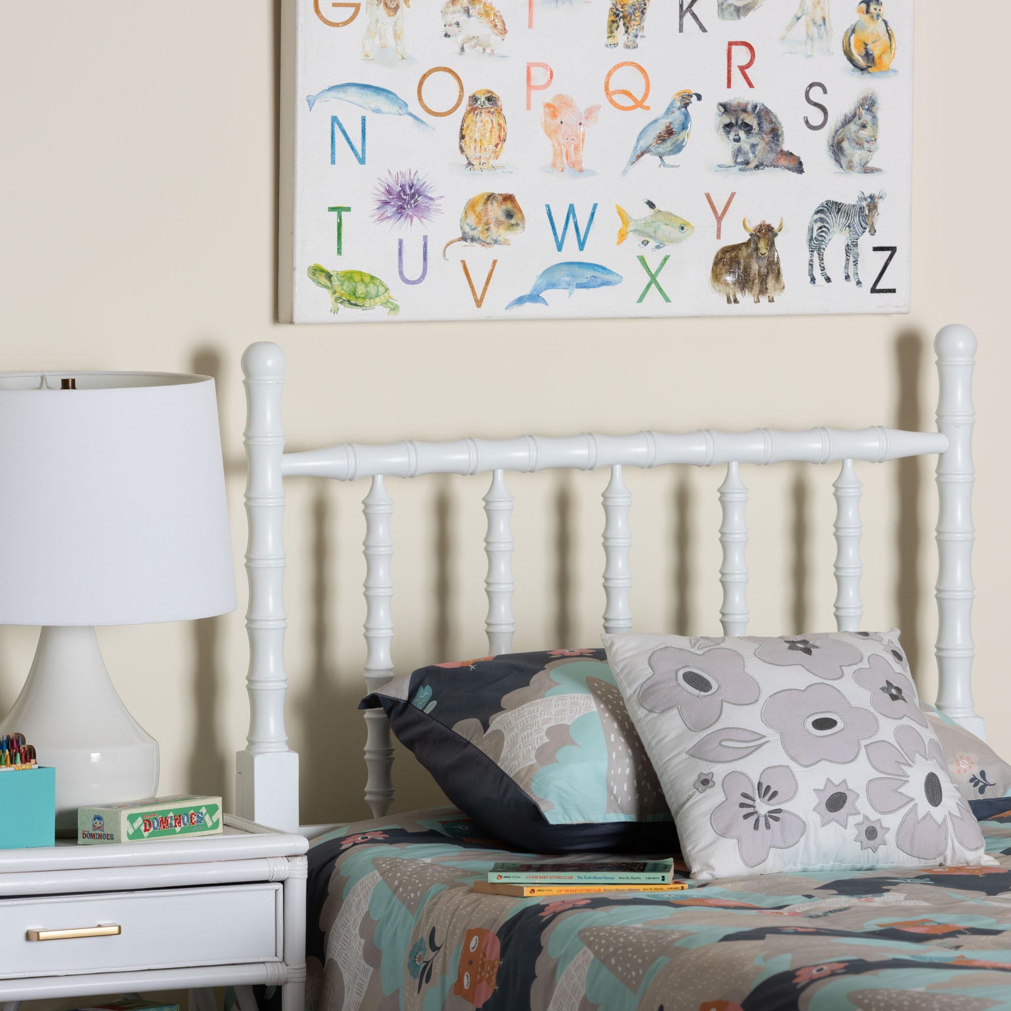 Baxton Studio Edaline Bamboo Motif Headboard - Crafted Wood Panel with Decorative Turned Spindle Design for Boho Costal Bedroom, Twin, White