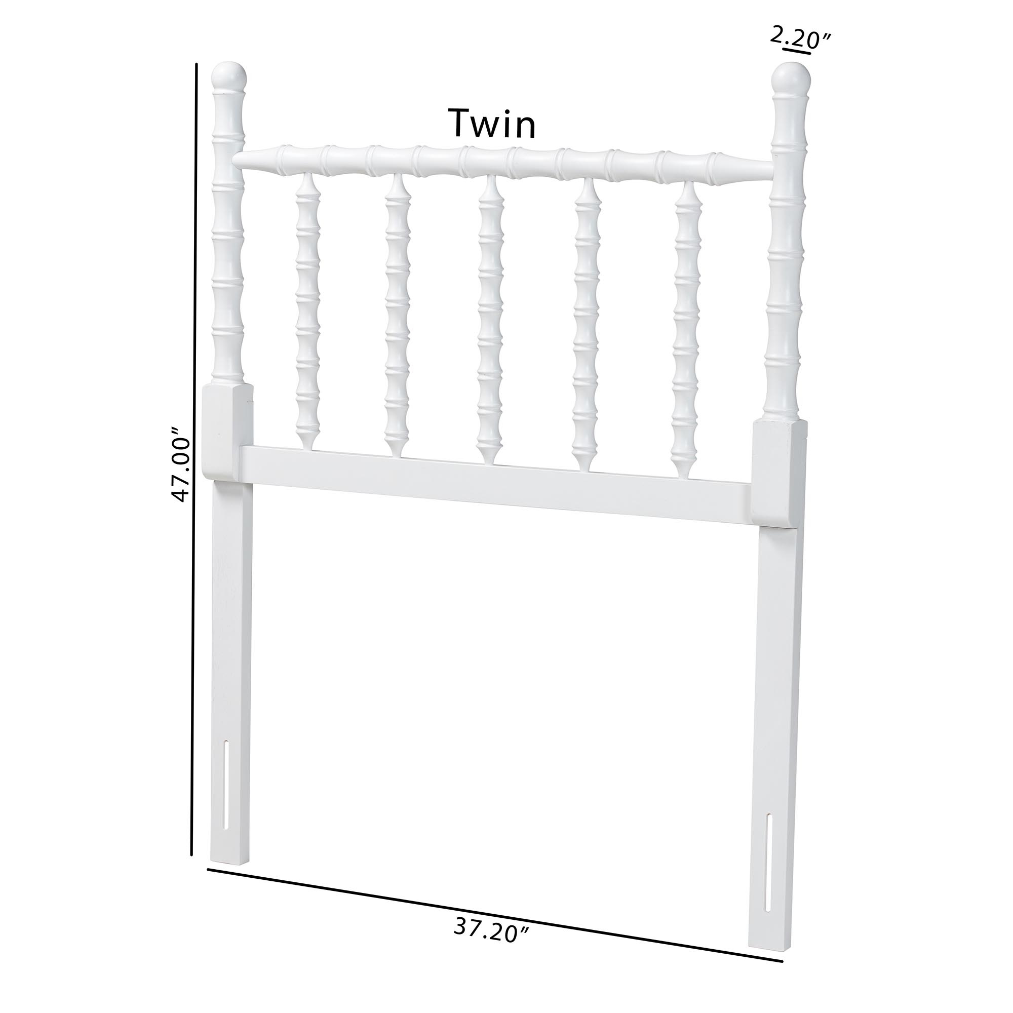 Baxton Studio Edaline Bamboo Motif Headboard - Crafted Wood Panel with Decorative Turned Spindle Design for Boho Costal Bedroom, Twin, White