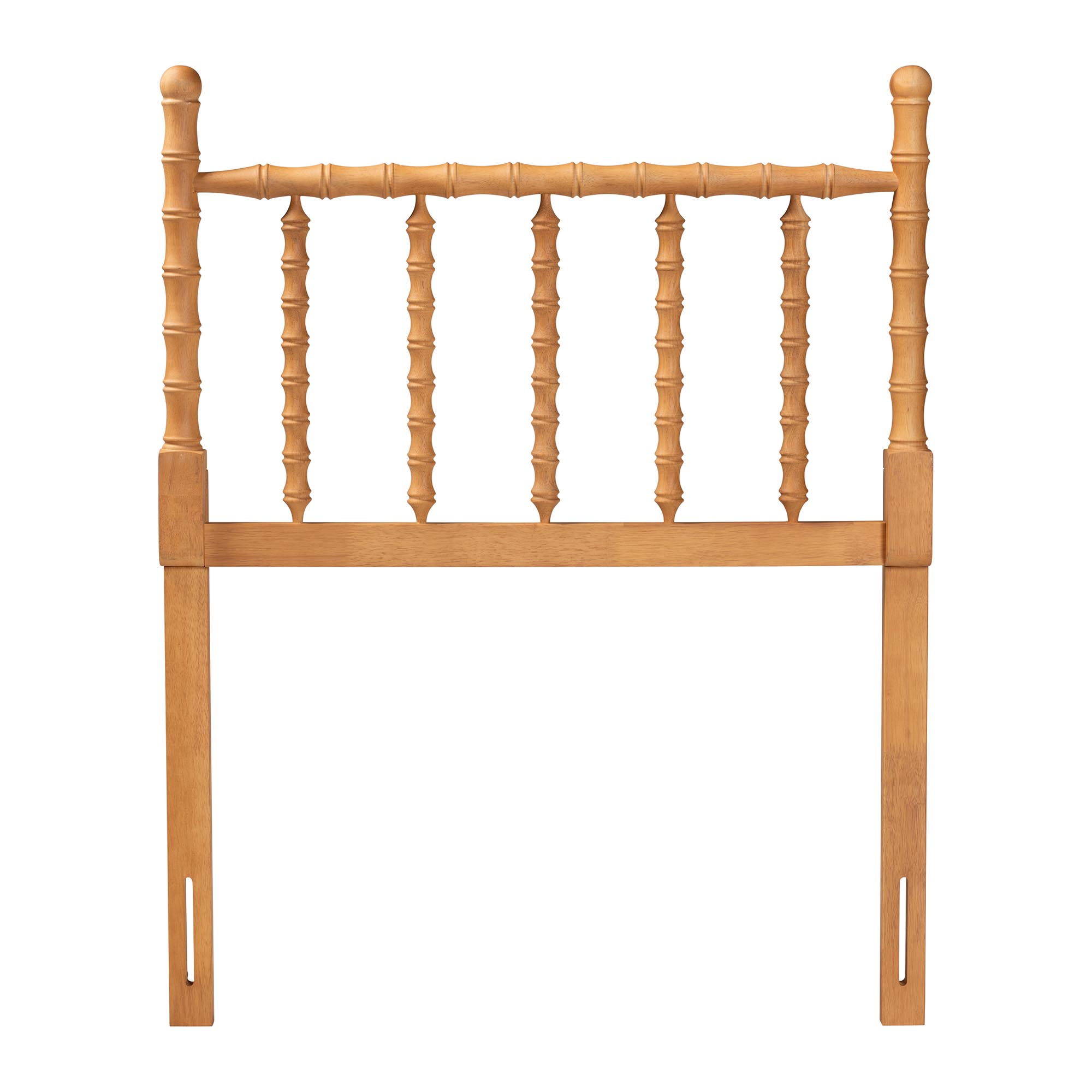 Baxton Studio Edaline Bamboo Motif Headboard - Crafted Wood Panel with Decorative Turned Spindle Design for Boho Costal Bedroom, Twin, Oak Brown