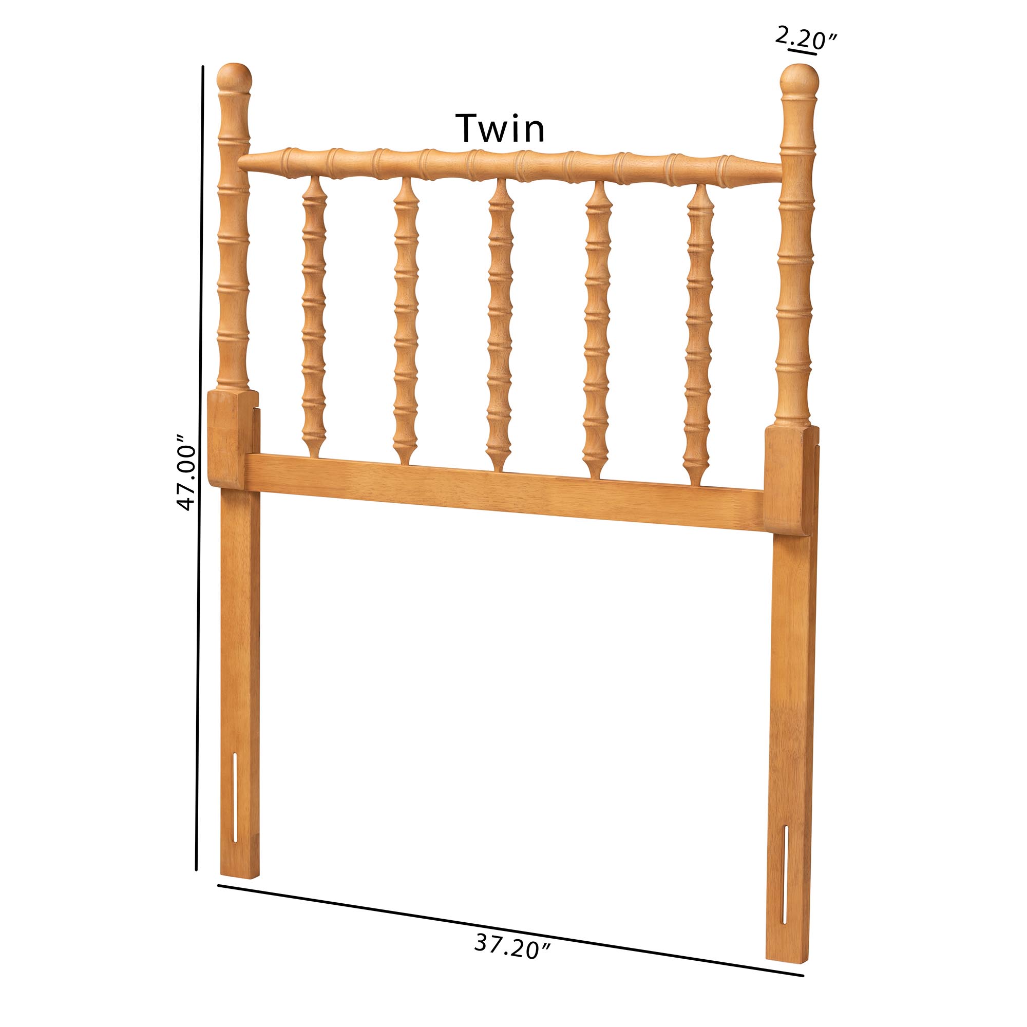 Baxton Studio Edaline Bamboo Motif Headboard - Crafted Wood Panel with Decorative Turned Spindle Design for Boho Costal Bedroom, Twin, Oak Brown