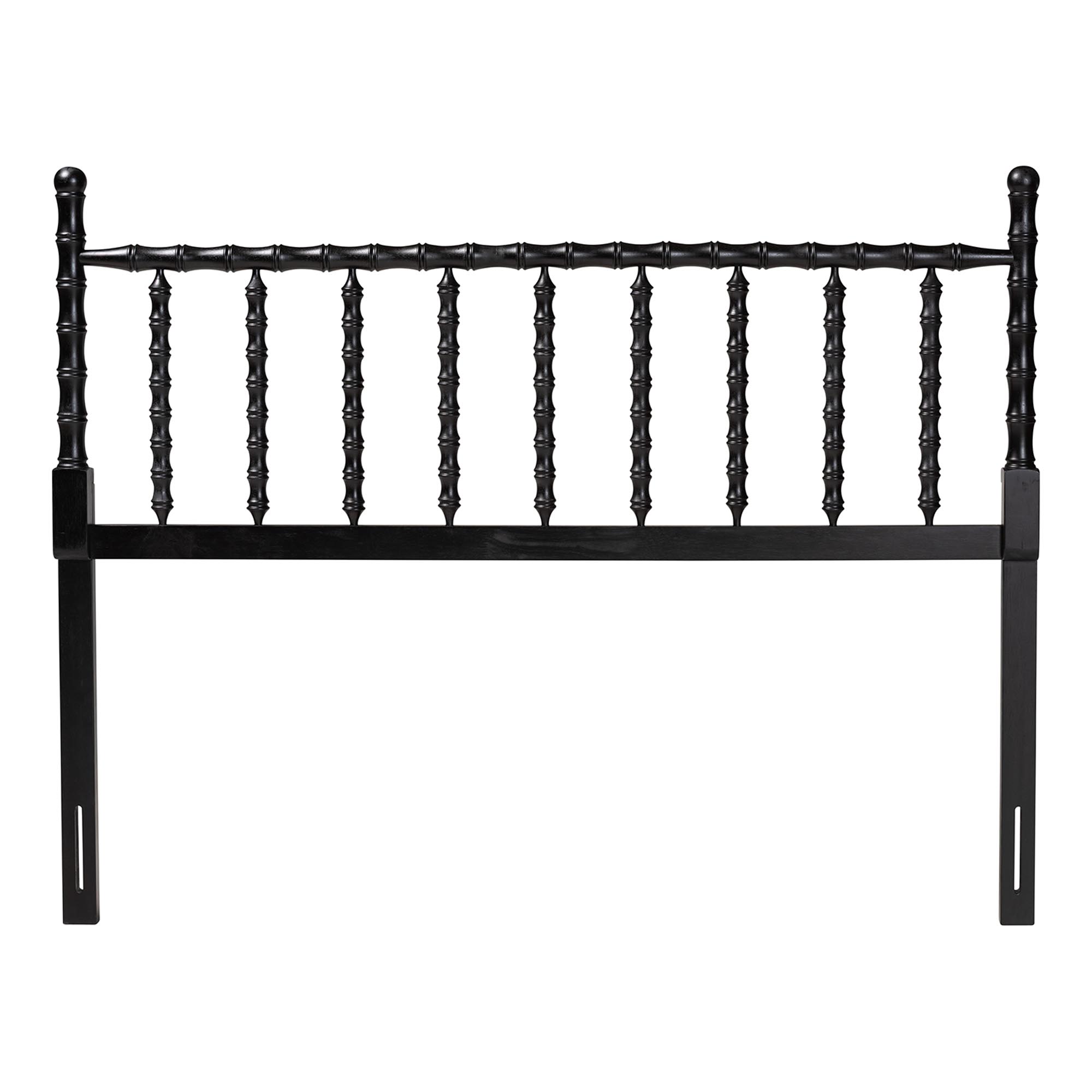 Baxton Studio Edaline Bamboo Motif Headboard - Crafted Wood Panel with Decorative Turned Spindle Design for Boho Costal Bedroom, Full, Black