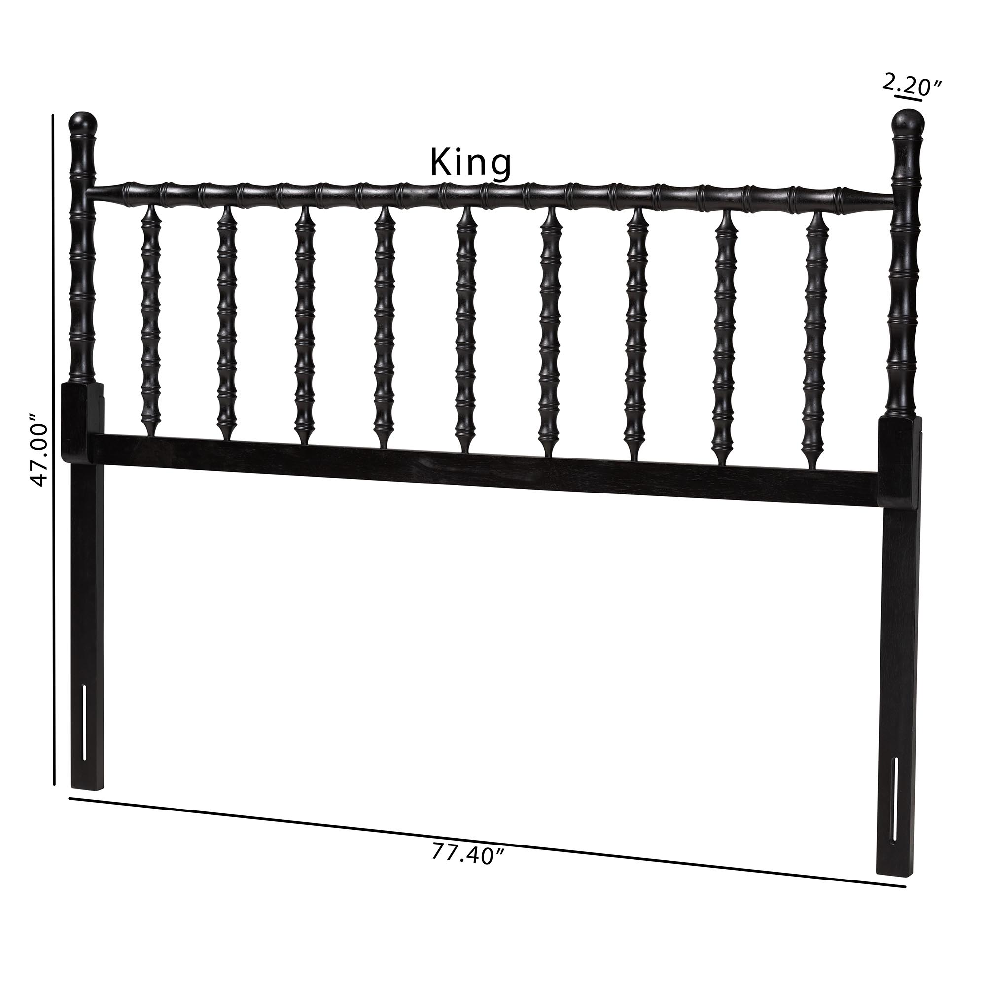 Baxton Studio Edaline Bamboo Motif Headboard - Crafted Wood Panel with Decorative Turned Spindle Design for Boho Costal Bedroom, King, Black