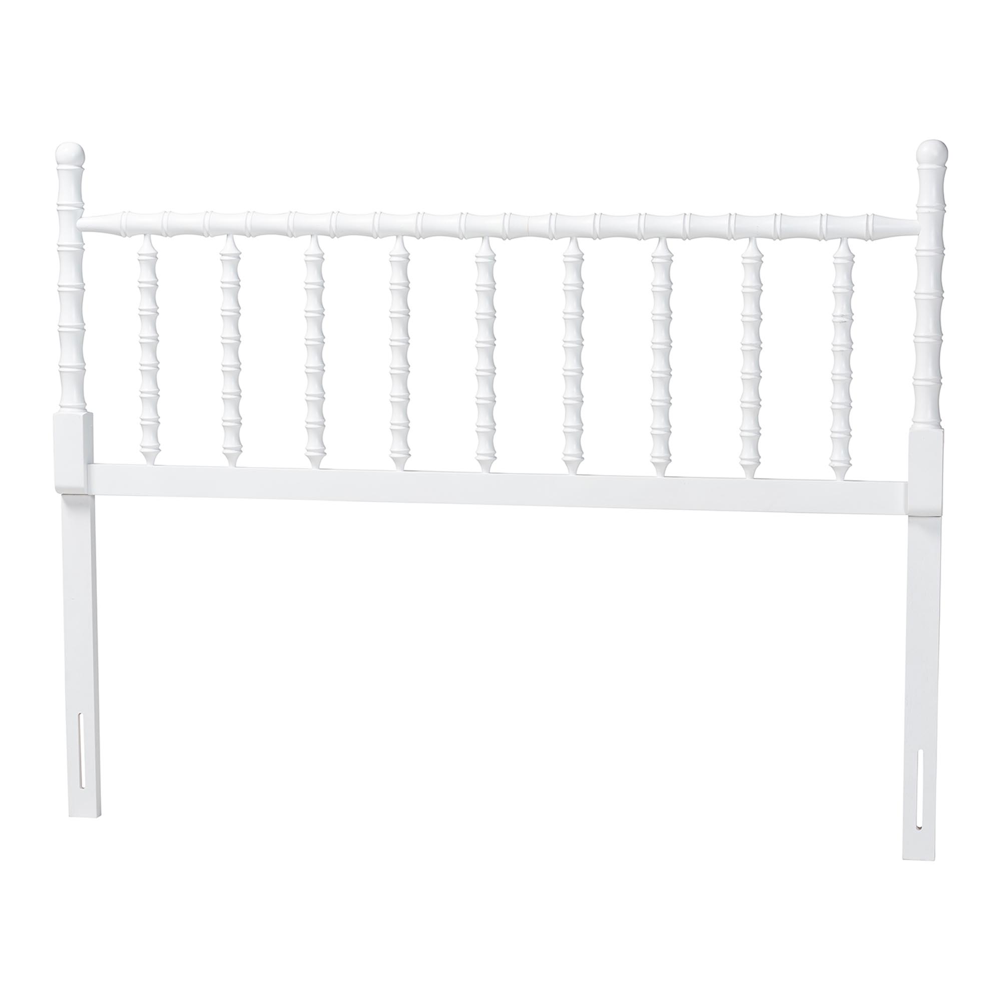 Baxton Studio Edaline Bamboo Motif Headboard - Crafted Wood Panel with Decorative Turned Spindle Design for Boho Costal Bedroom, Queen, White