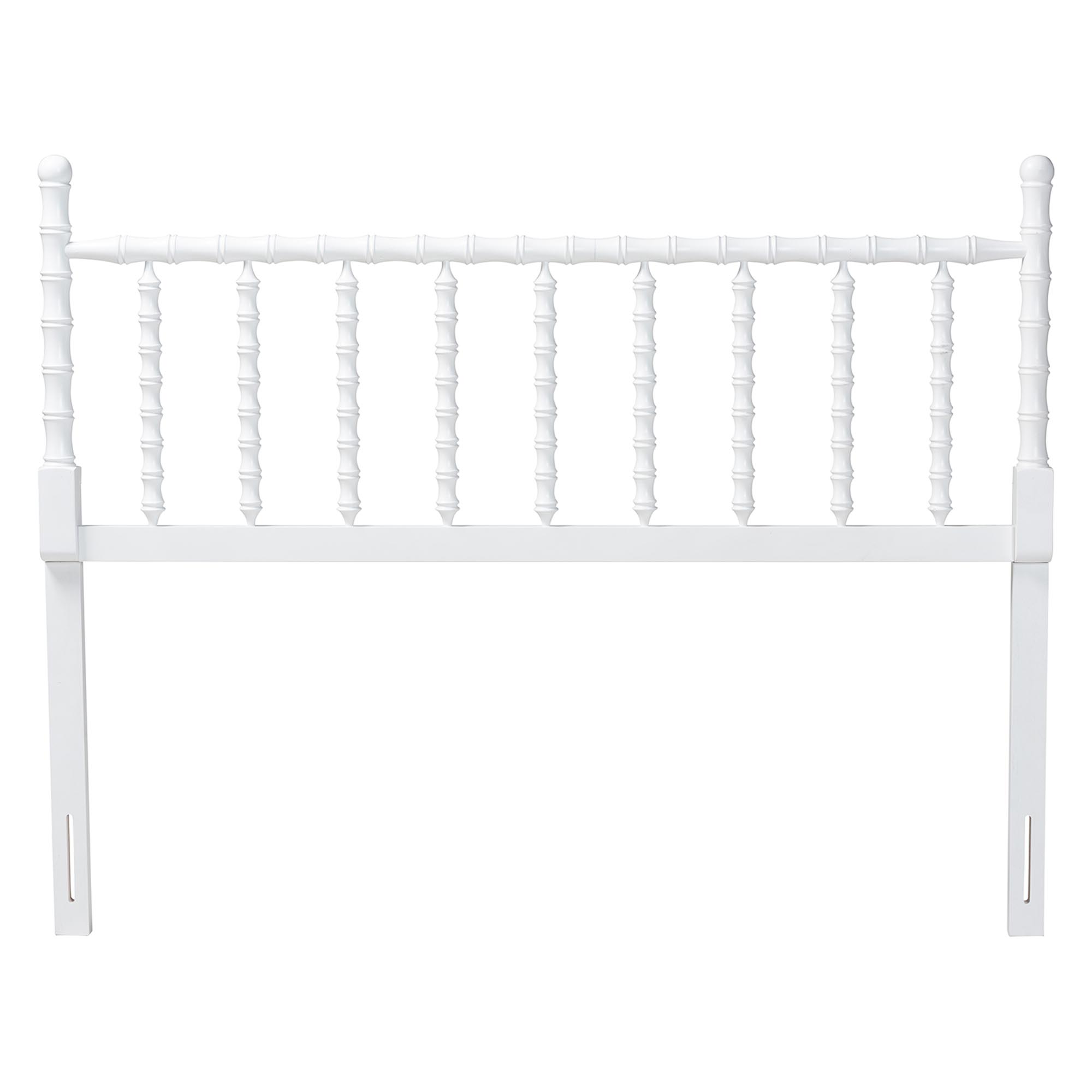 Baxton Studio Edaline Bamboo Motif Headboard - Crafted Wood Panel with Decorative Turned Spindle Design for Boho Costal Bedroom, Full, White