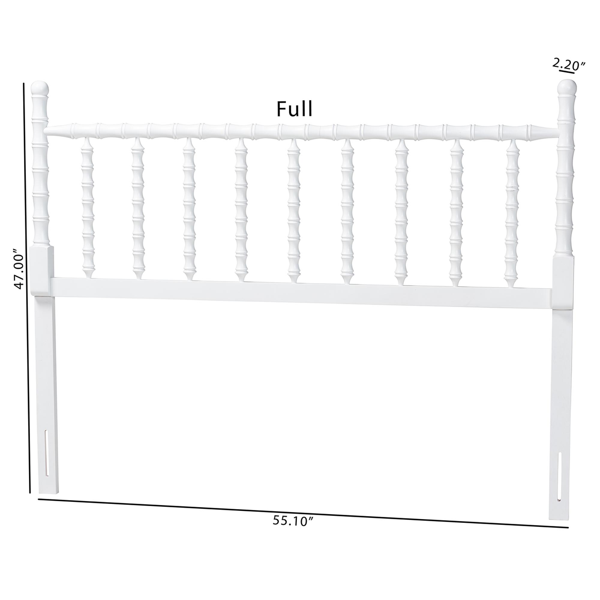 Baxton Studio Edaline Bamboo Motif Headboard - Crafted Wood Panel with Decorative Turned Spindle Design for Boho Costal Bedroom, Full, White