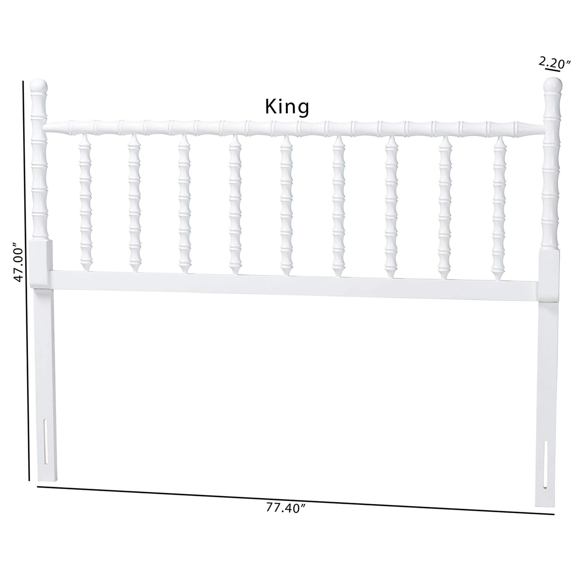 Baxton Studio Edaline Bamboo Motif Headboard - Crafted Wood Panel with Decorative Turned Spindle Design for Boho Costal Bedroom, King, White
