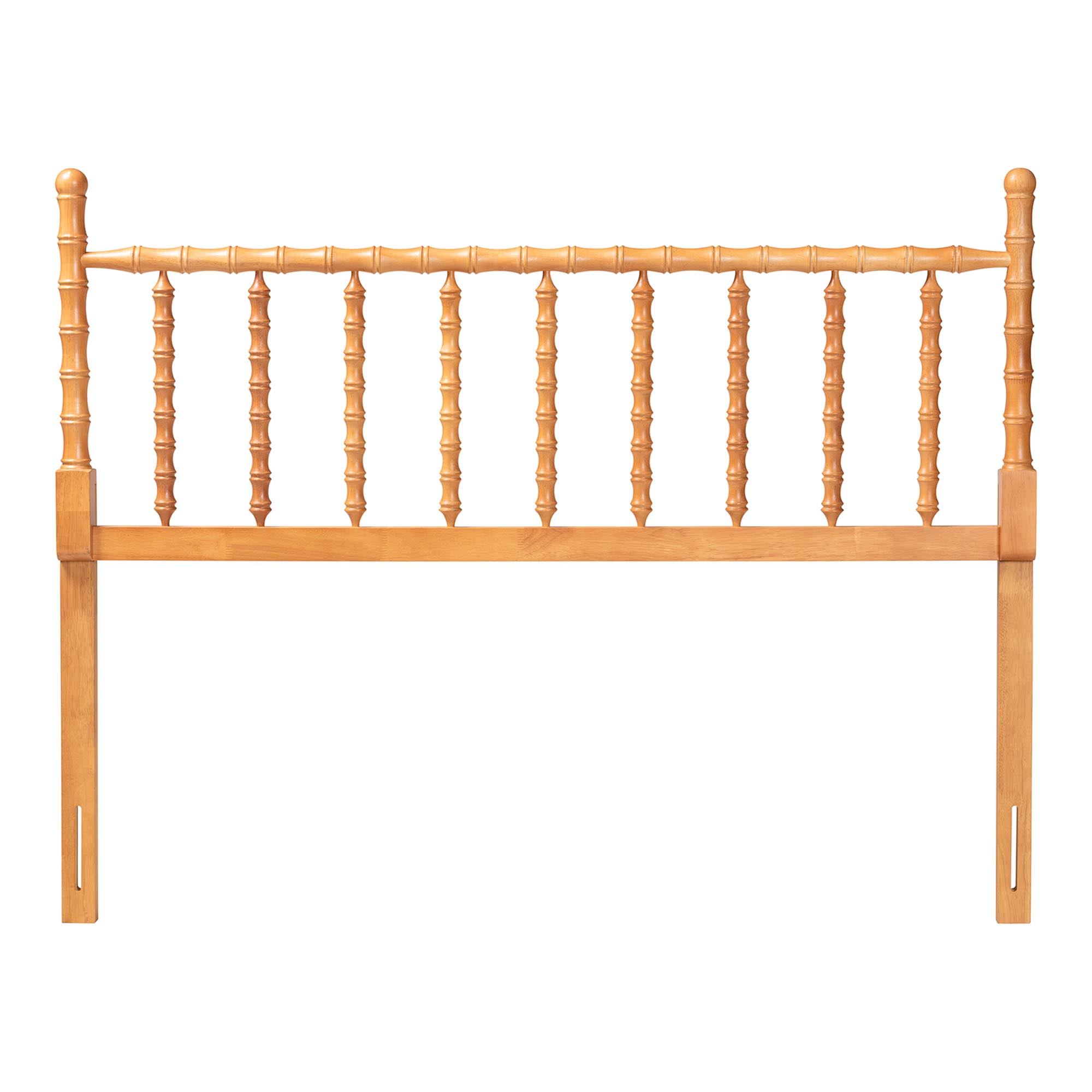 Baxton Studio Edaline Bamboo Motif Headboard - Crafted Wood Panel with Decorative Turned Spindle Design for Boho Costal Bedroom, Queen, Oak Brown