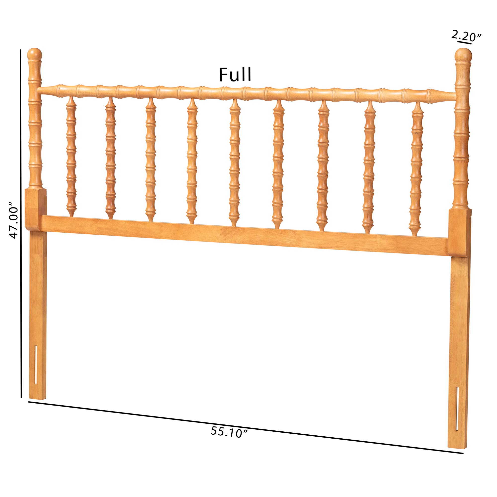 Baxton Studio Edaline Bamboo Motif Headboard - Crafted Wood Panel with Decorative Turned Spindle Design for Boho Costal Bedroom, Full, Oak Brown