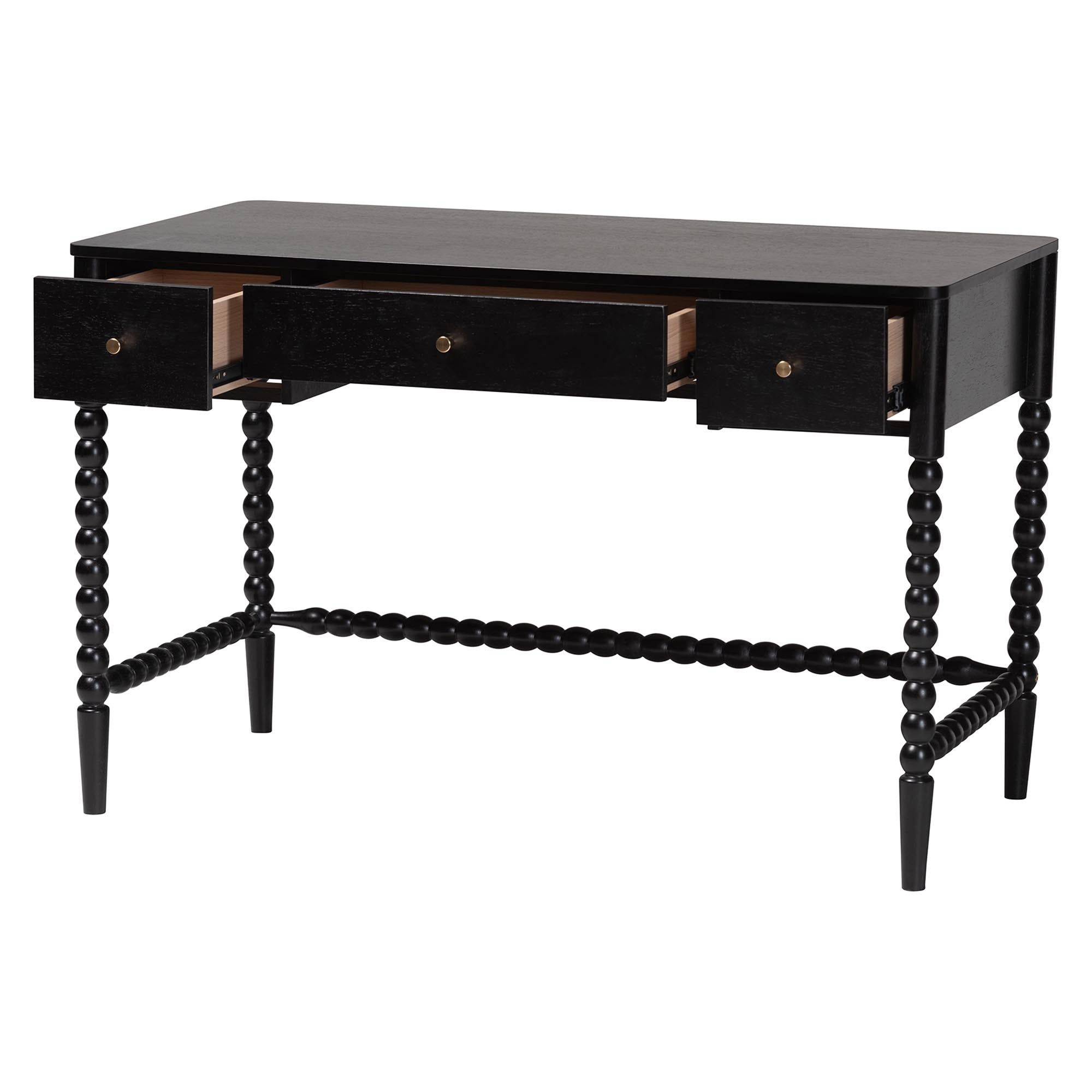 Baxton Studio Lucera Bobbin Writing Desk - 3-Drawer Home Office Desk with Spindle Frame, Black