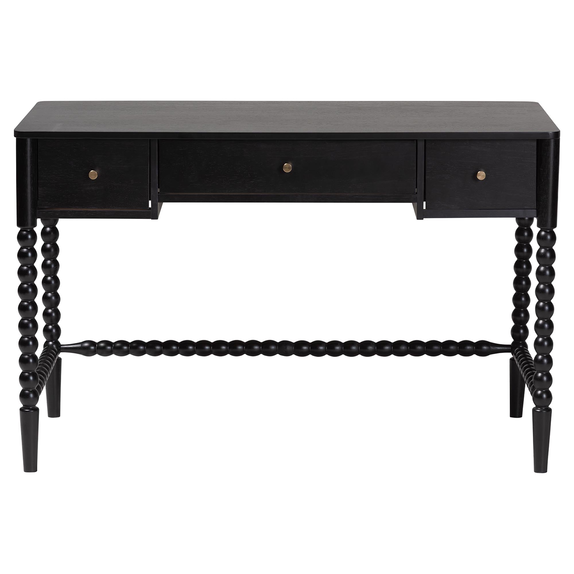 Baxton Studio Lucera Bobbin Writing Desk - 3-Drawer Home Office Desk with Spindle Frame, Black