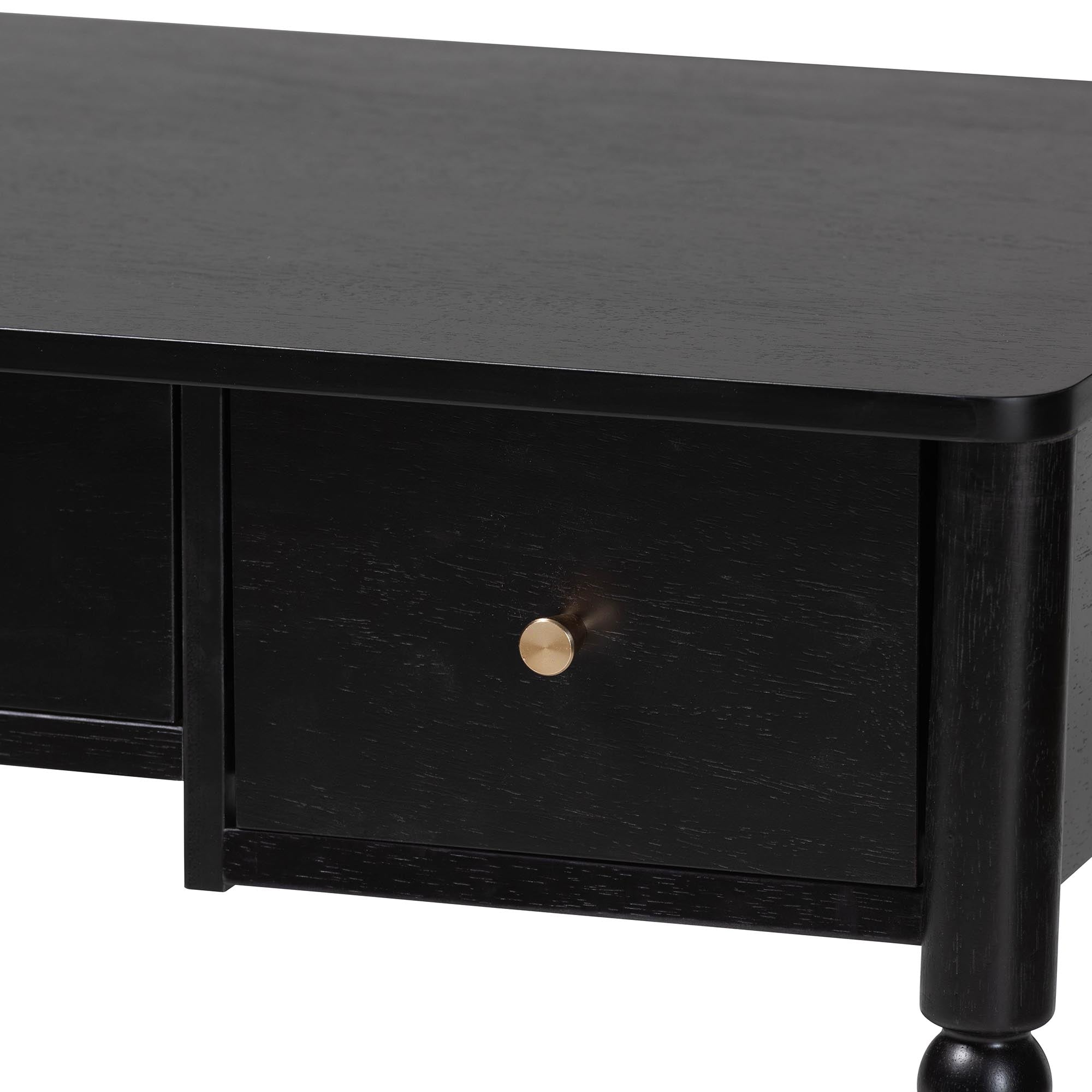 Baxton Studio Lucera Bobbin Writing Desk - 3-Drawer Home Office Desk with Spindle Frame, Black
