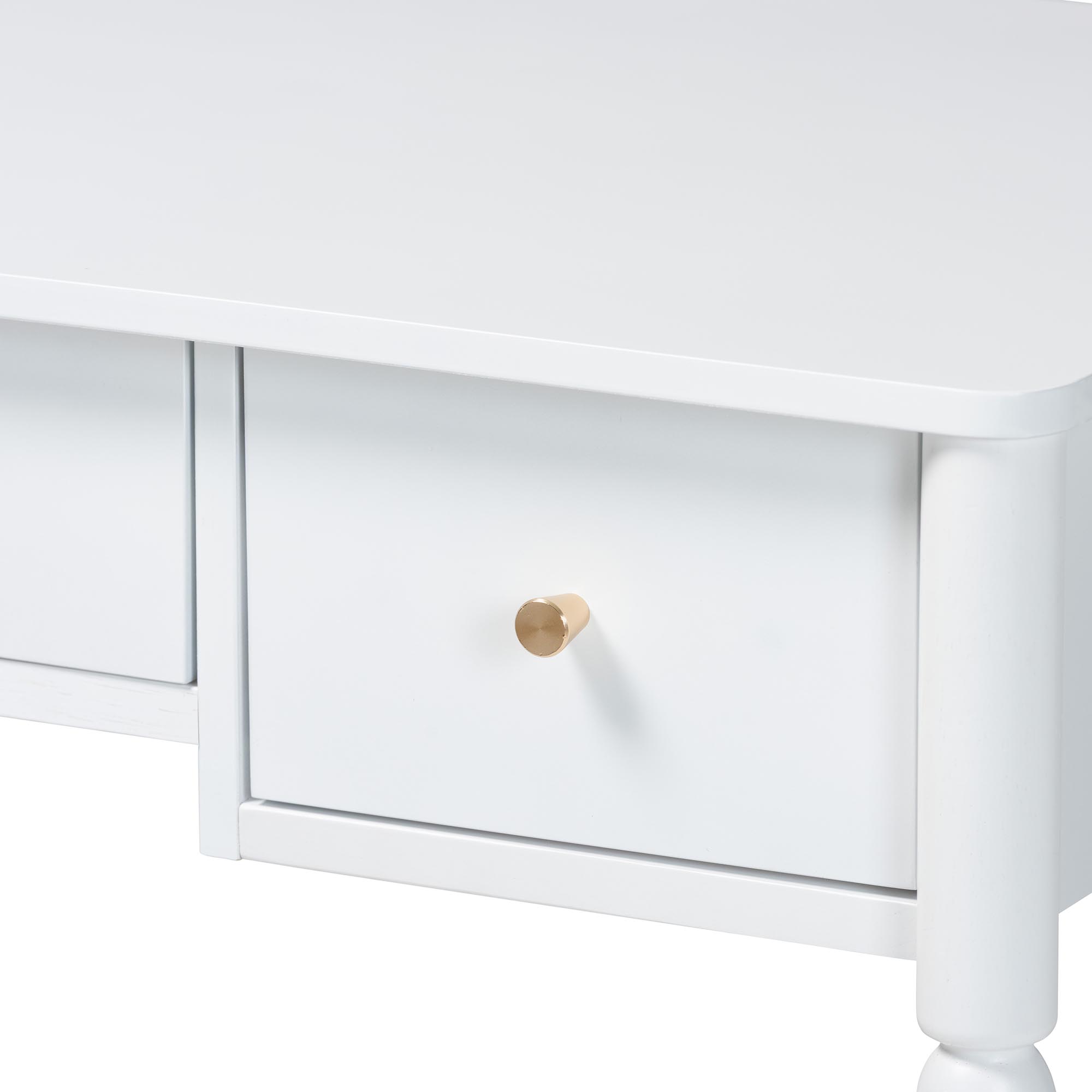 Baxton Studio Lucera Bobbin Writing Desk - 3-Drawer Home Office Desk with Spindle Frame, White