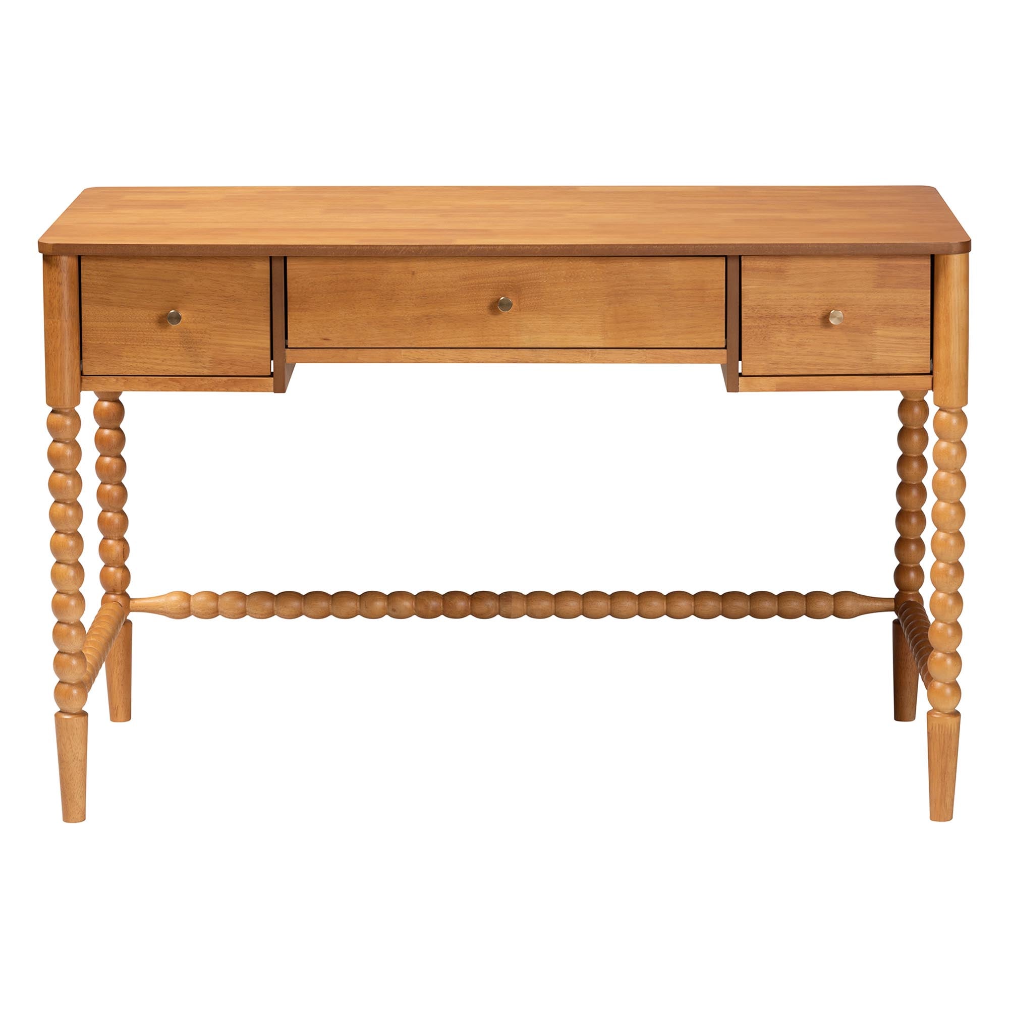 Baxton Studio Lucera Bobbin Writing Desk - 3-Drawer Home Office Desk with Spindle Frame, Oak Brown